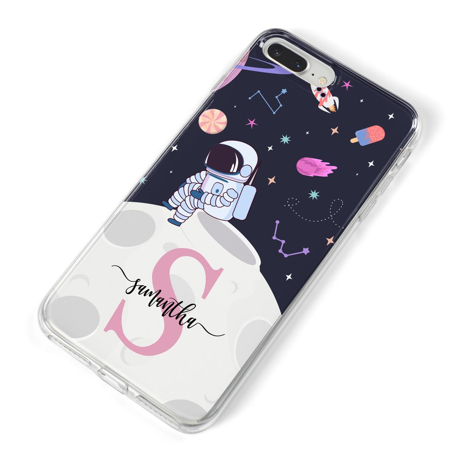 Astronaut in Candy Space with Name iPhone 8 Plus Bumper Case on Silver iPhone Alternative Image