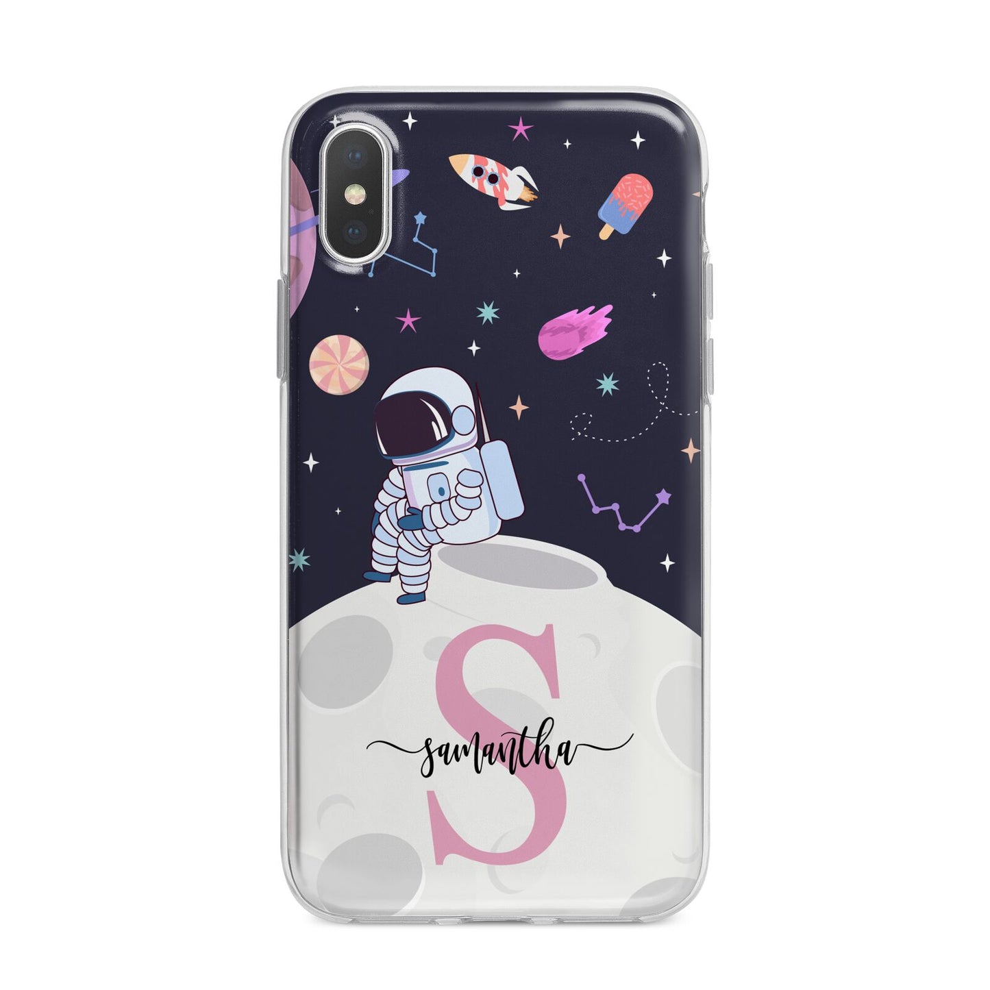 Astronaut in Candy Space with Name iPhone X Bumper Case on Silver iPhone Alternative Image 1