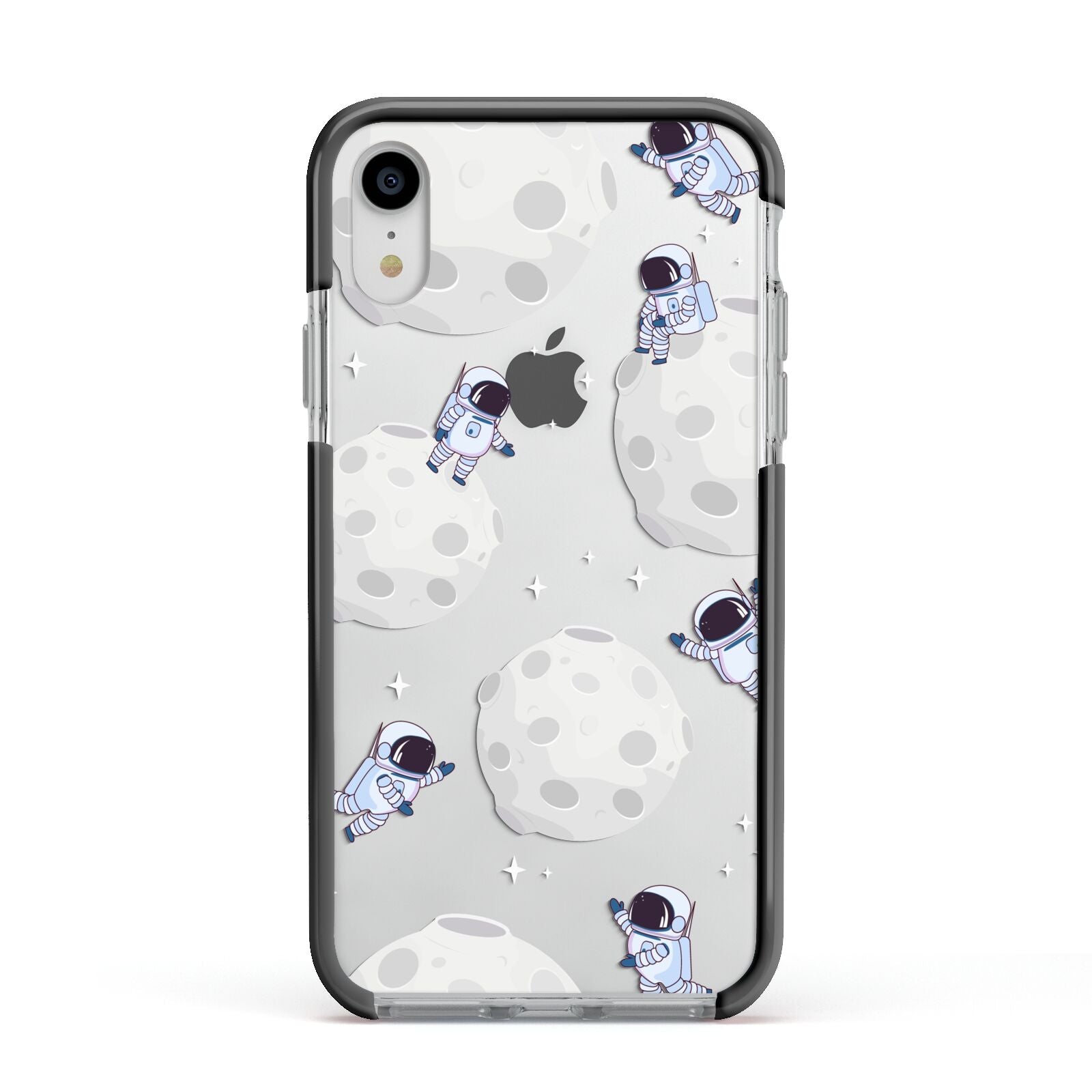 Astronauts and Asteroids Apple iPhone XR Impact Case Black Edge on Silver Phone