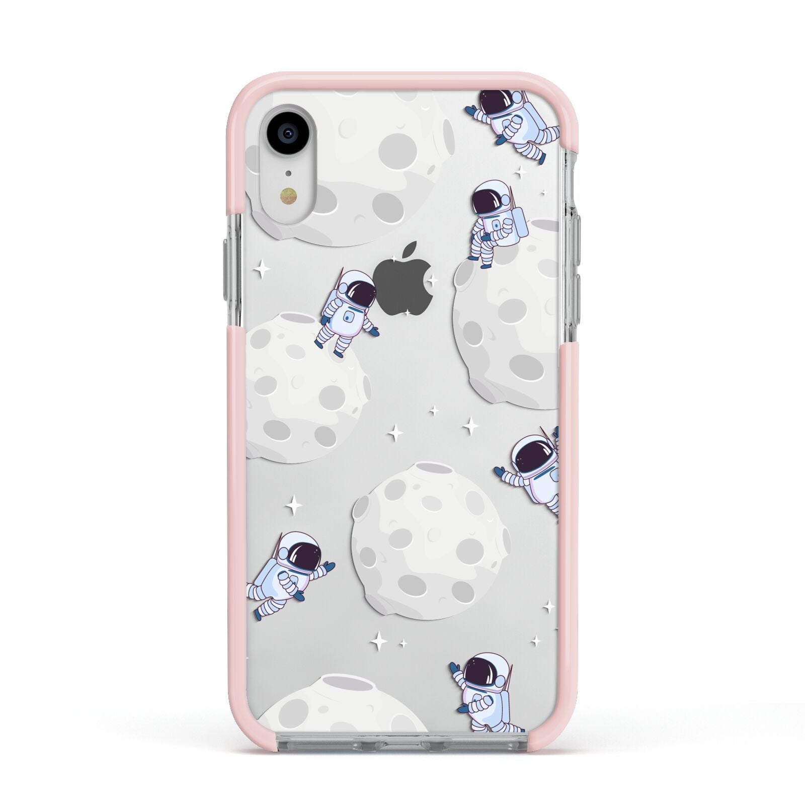 Astronauts and Asteroids Apple iPhone XR Impact Case Pink Edge on Silver Phone
