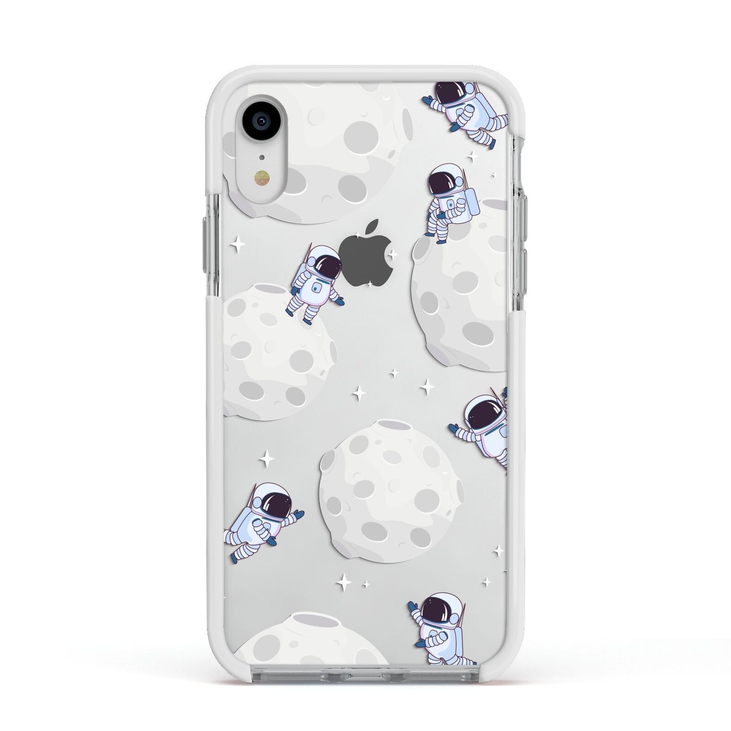 Astronauts and Asteroids Apple iPhone XR Impact Case White Edge on Silver Phone