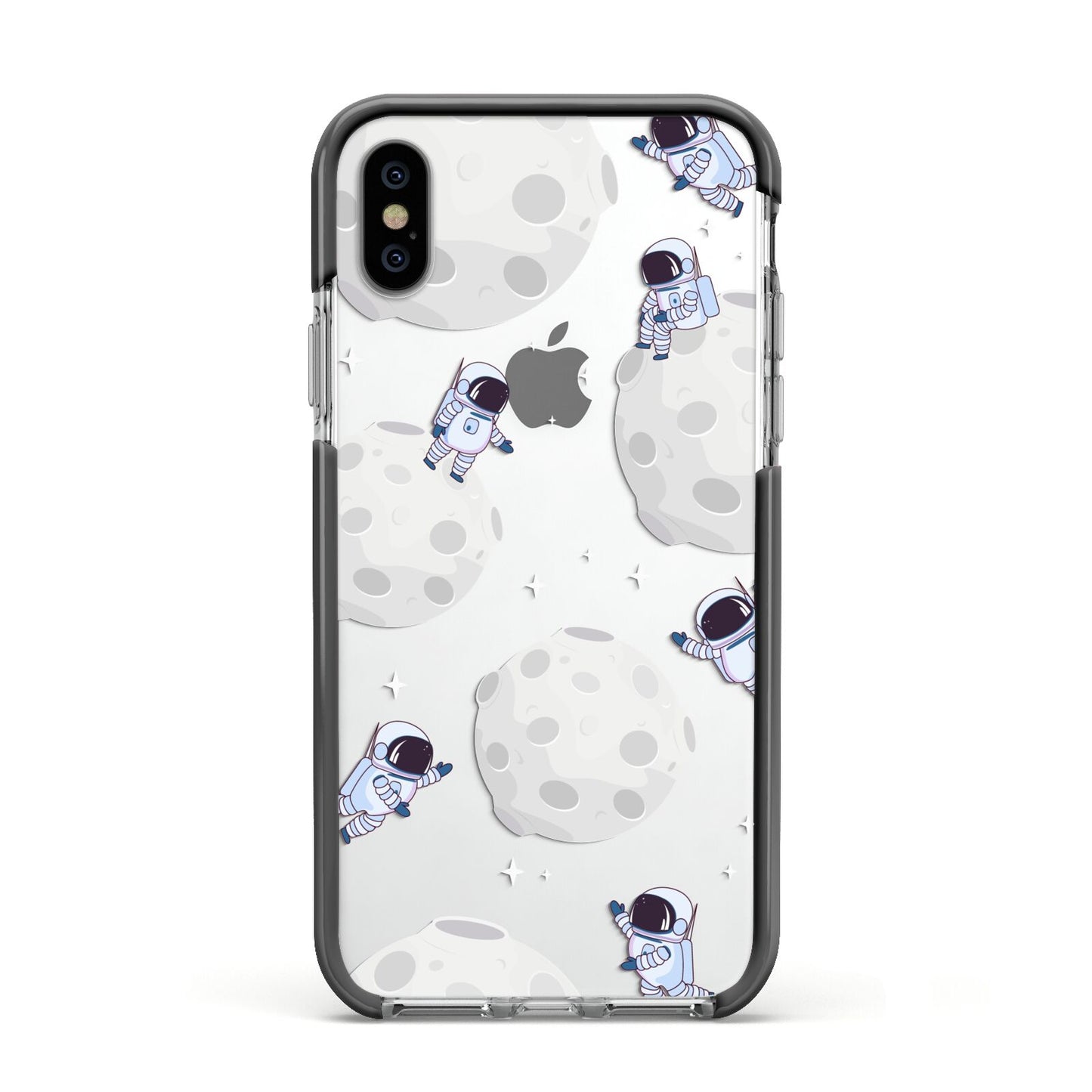 Astronauts and Asteroids Apple iPhone Xs Impact Case Black Edge on Silver Phone
