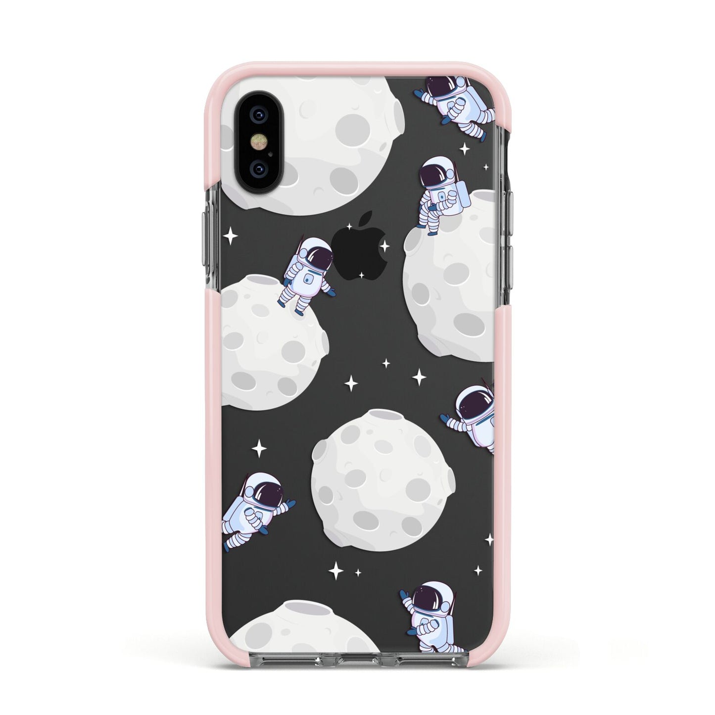 Astronauts and Asteroids Apple iPhone Xs Impact Case Pink Edge on Black Phone