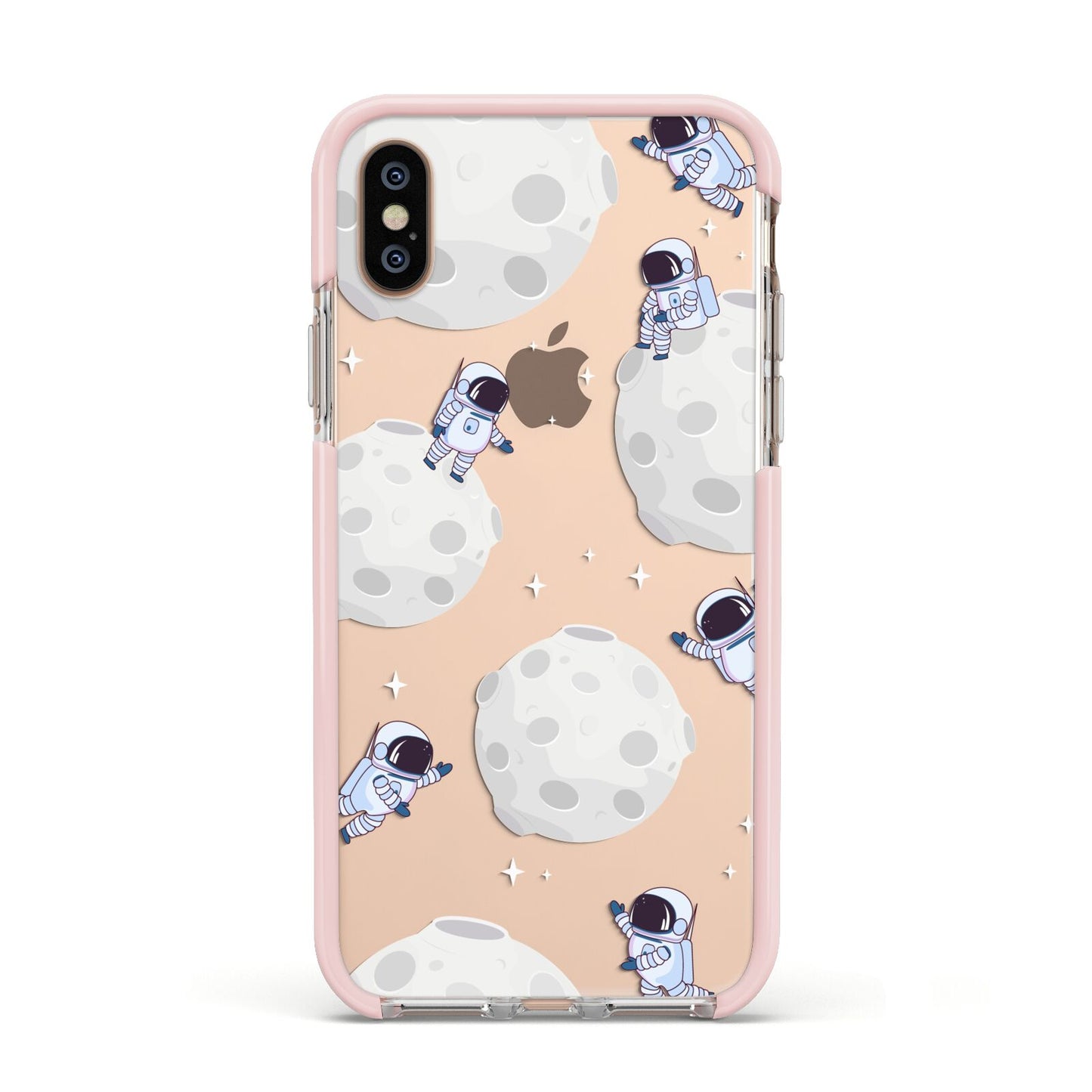 Astronauts and Asteroids Apple iPhone Xs Impact Case Pink Edge on Gold Phone