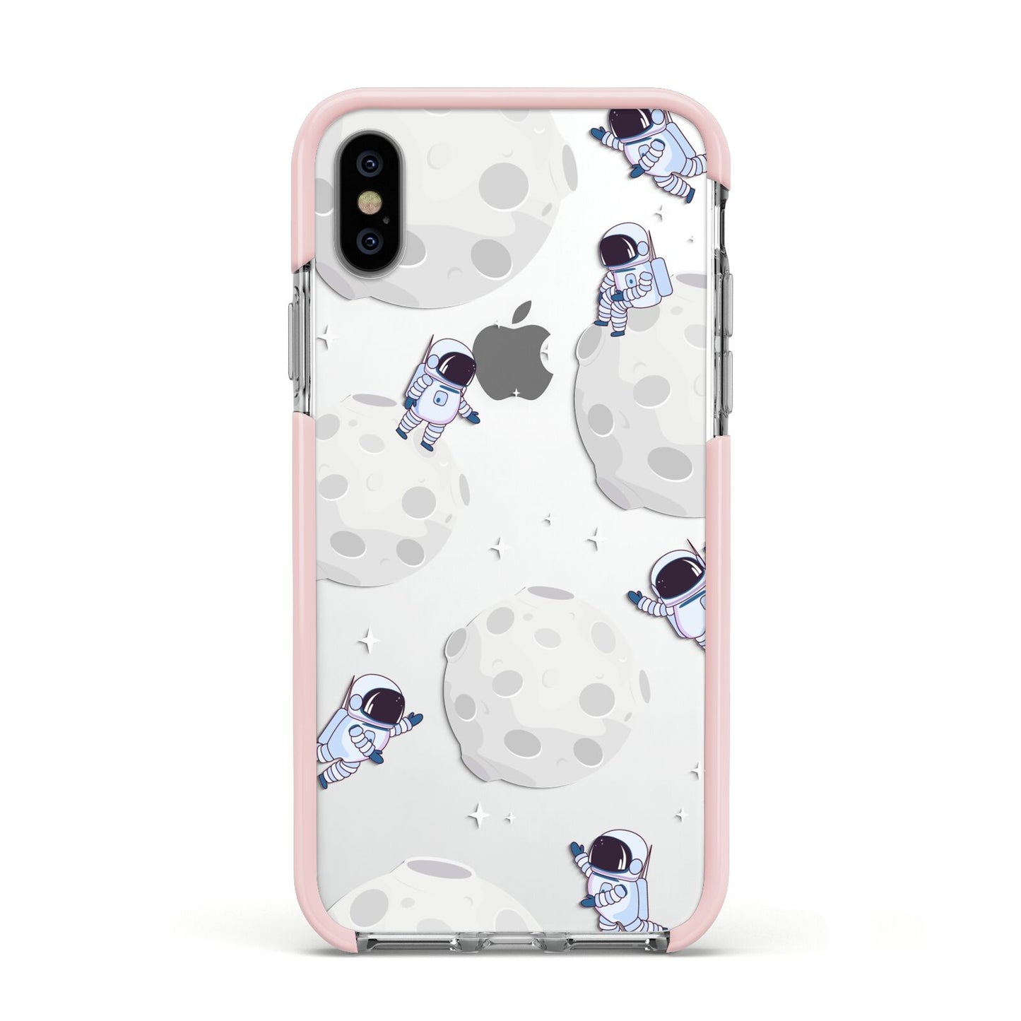 Astronauts and Asteroids Apple iPhone Xs Impact Case Pink Edge on Silver Phone
