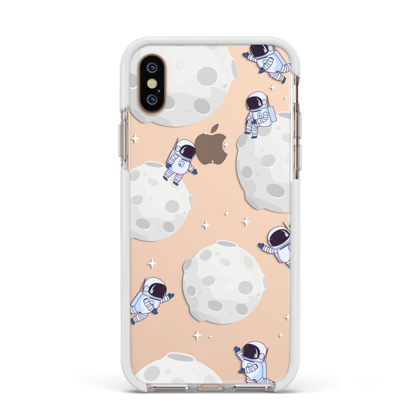 Astronauts and Asteroids Apple iPhone Xs Impact Case White Edge on Gold Phone