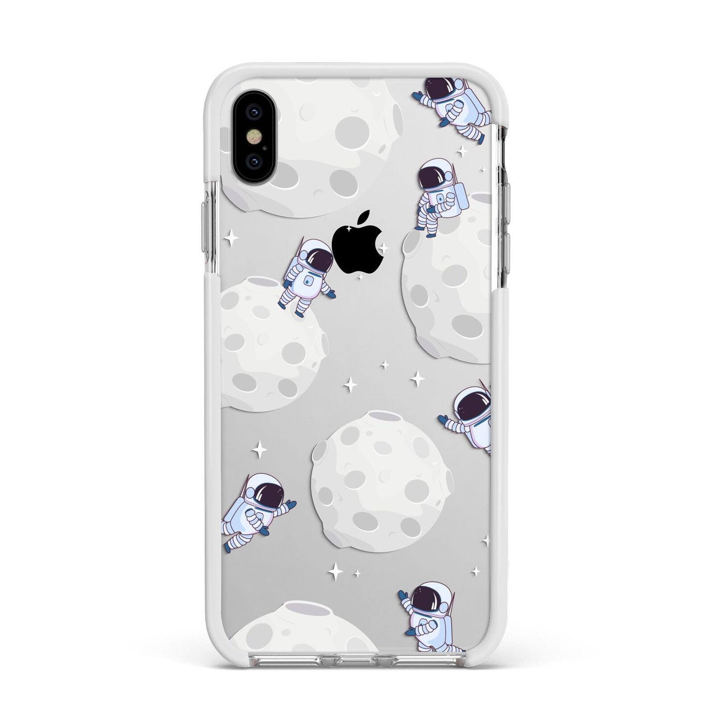 Astronauts and Asteroids Apple iPhone Xs Max Impact Case White Edge on Silver Phone