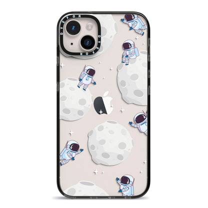 Astronauts and Asteroids iPhone 14 Plus Black Impact Case on Silver phone