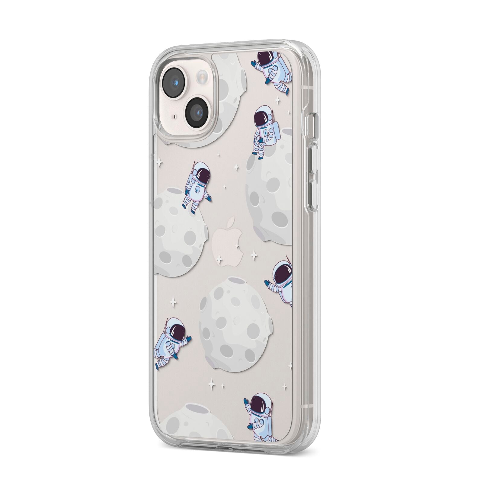 Astronauts and Asteroids iPhone 14 Plus Clear Tough Case Starlight Angled Image