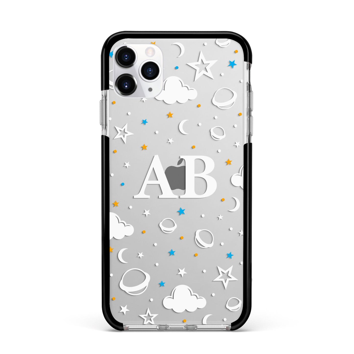 Astronomical Initials Apple iPhone 11 Pro Max in Silver with Black Impact Case