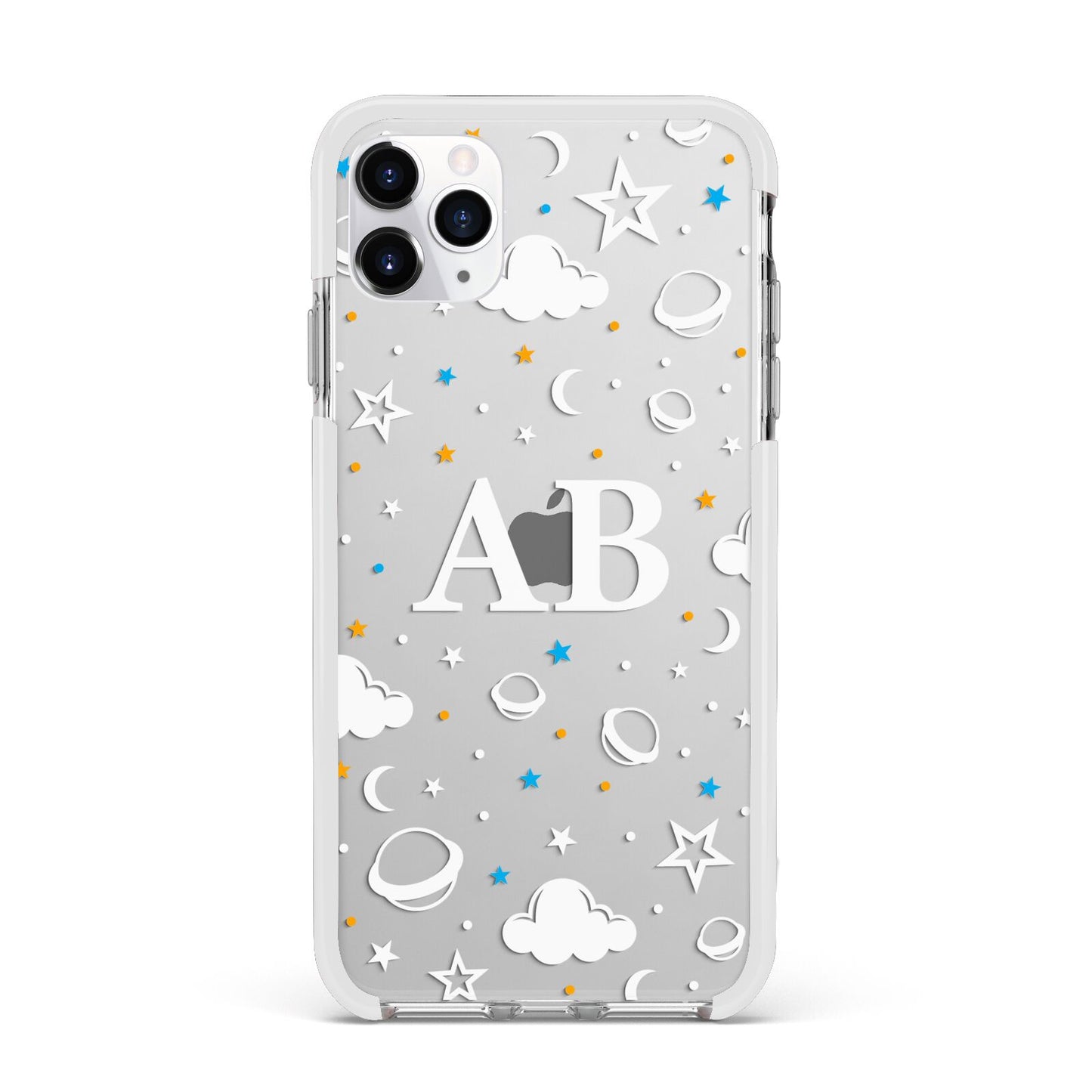 Astronomical Initials Apple iPhone 11 Pro Max in Silver with White Impact Case