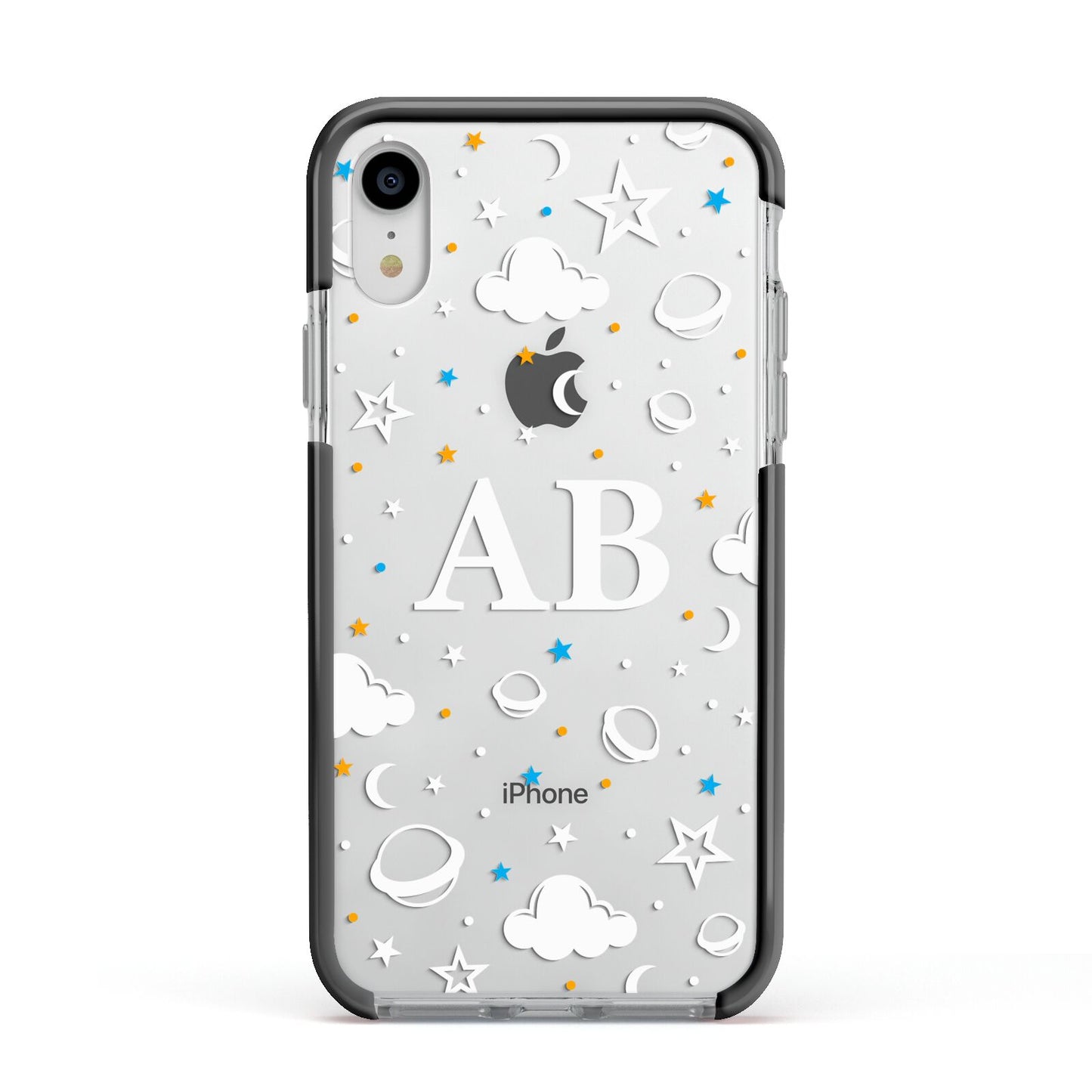 Astronomical Initials Apple iPhone XR Impact Case Black Edge on Silver Phone