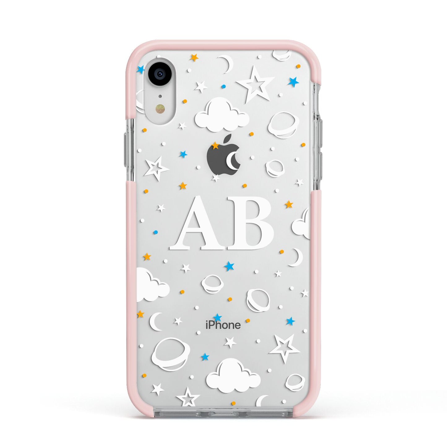 Astronomical Initials Apple iPhone XR Impact Case Pink Edge on Silver Phone