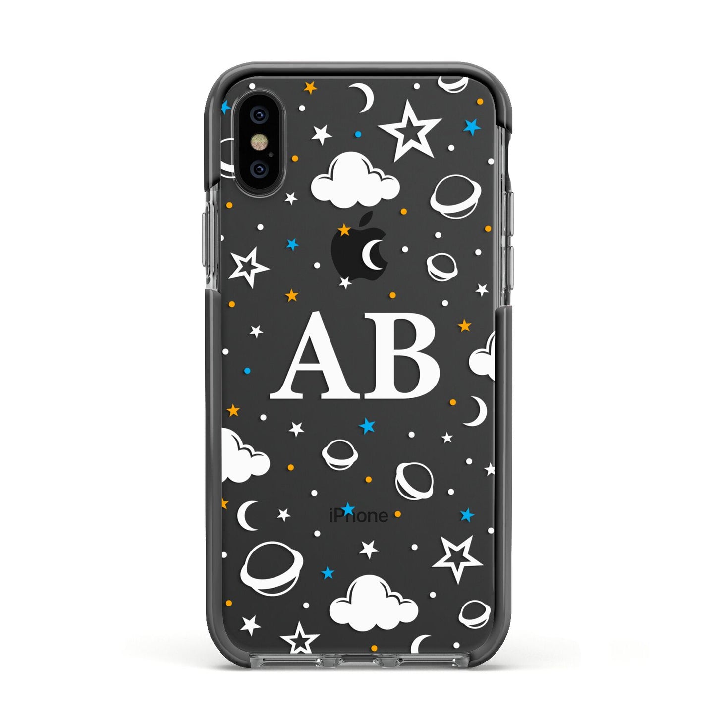Astronomical Initials Apple iPhone Xs Impact Case Black Edge on Black Phone