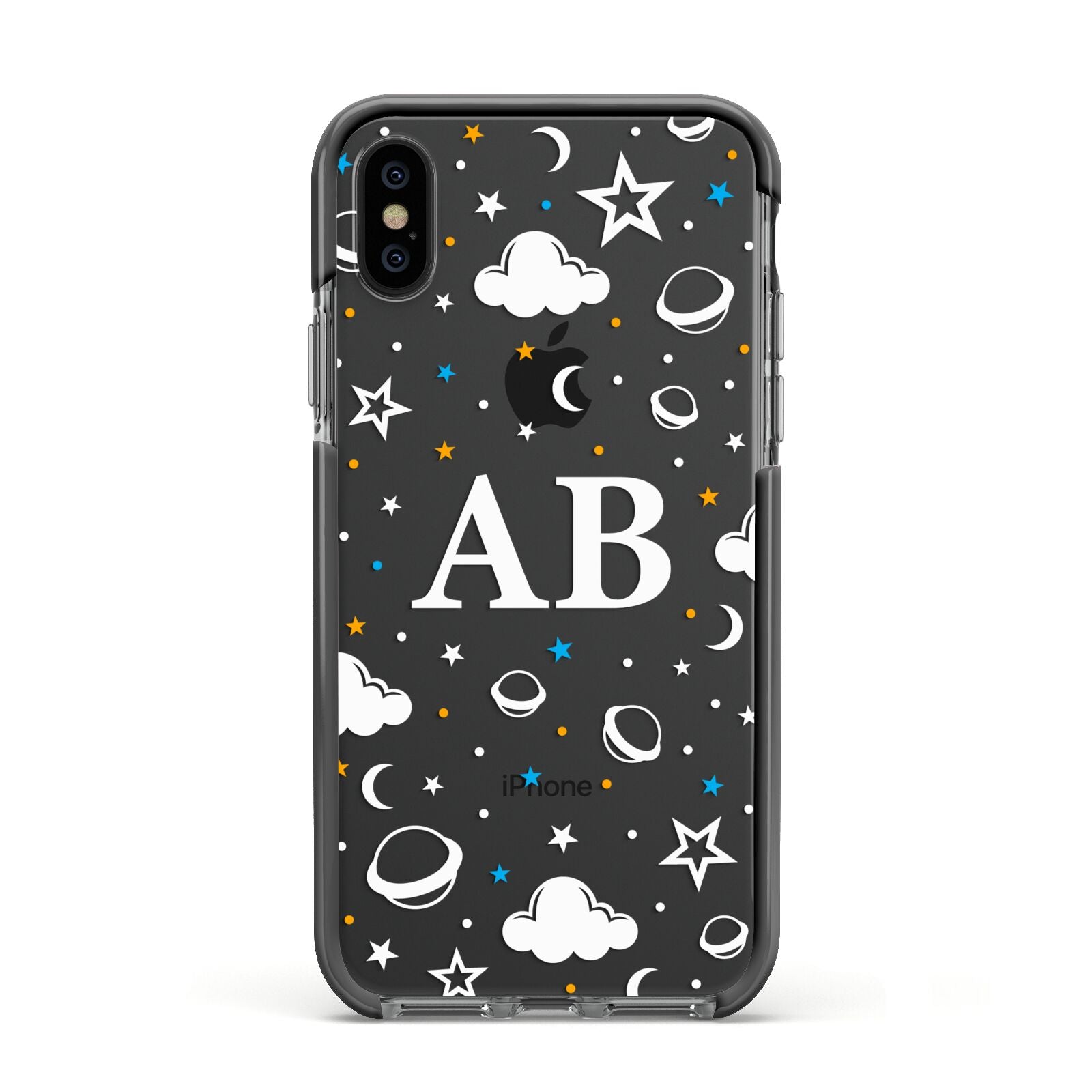 Astronomical Initials Apple iPhone Xs Impact Case Black Edge on Black Phone