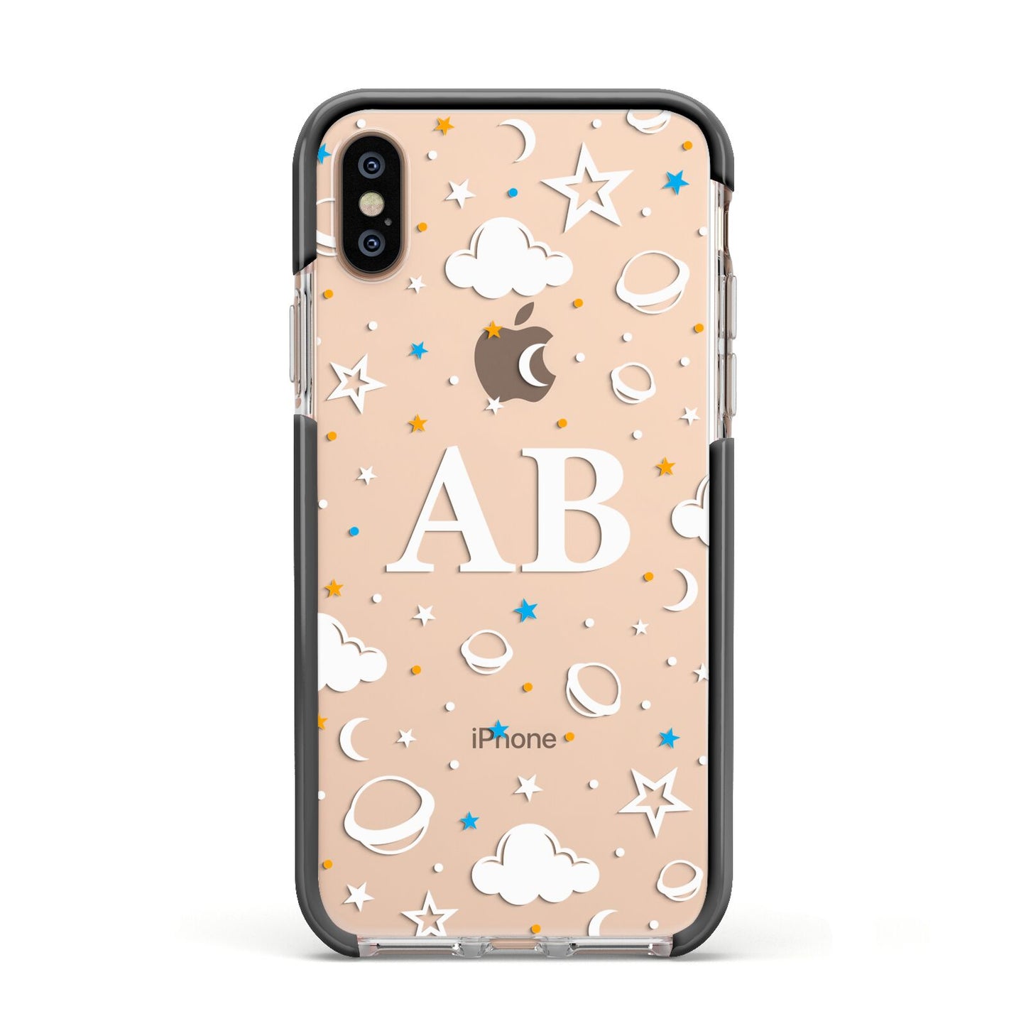Astronomical Initials Apple iPhone Xs Impact Case Black Edge on Gold Phone