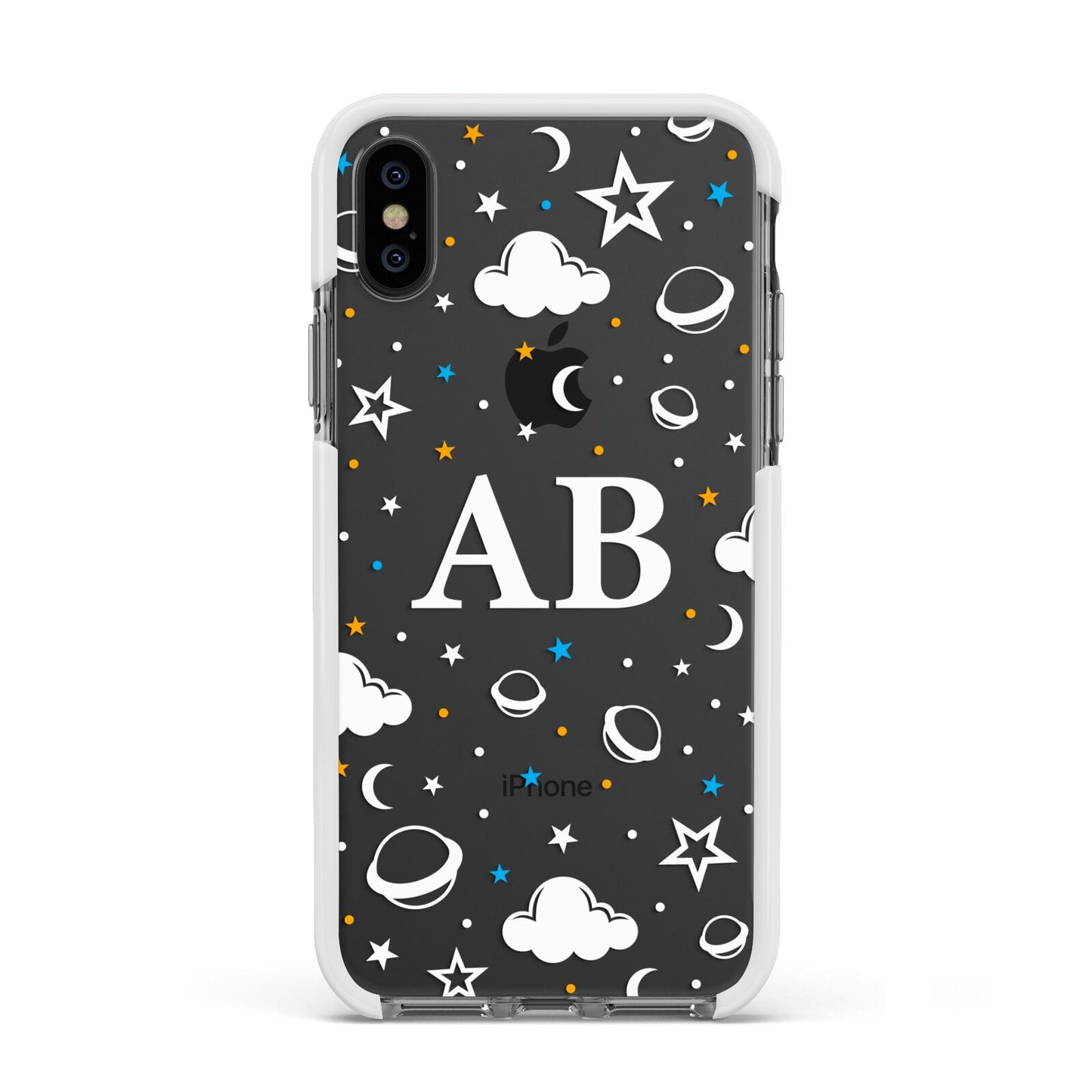 Astronomical Initials Apple iPhone Xs Impact Case White Edge on Black Phone