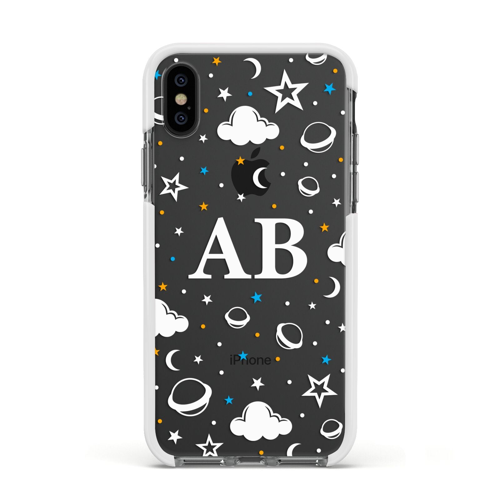 Astronomical Initials Apple iPhone Xs Impact Case White Edge on Black Phone