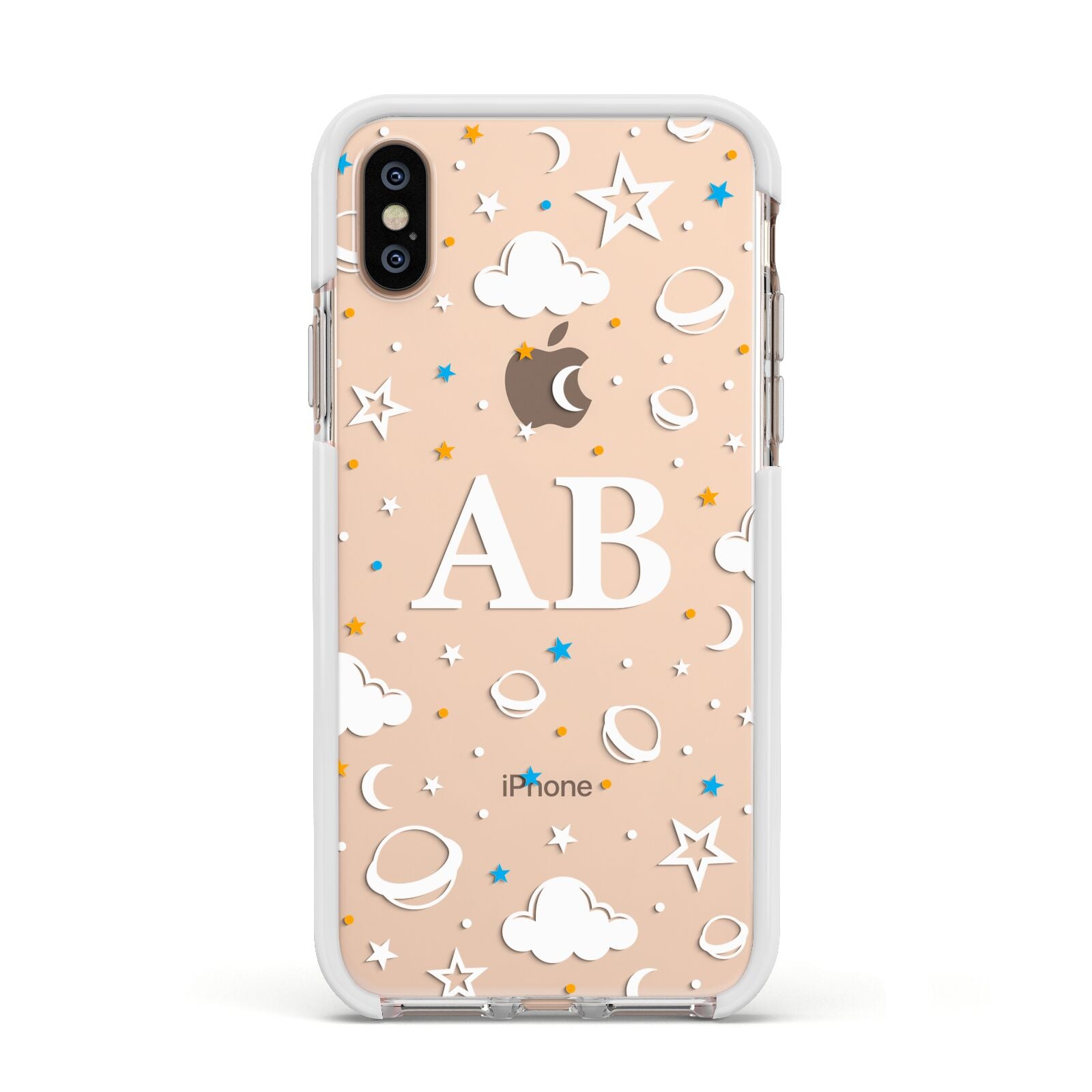 Astronomical Initials Apple iPhone Xs Impact Case White Edge on Gold Phone