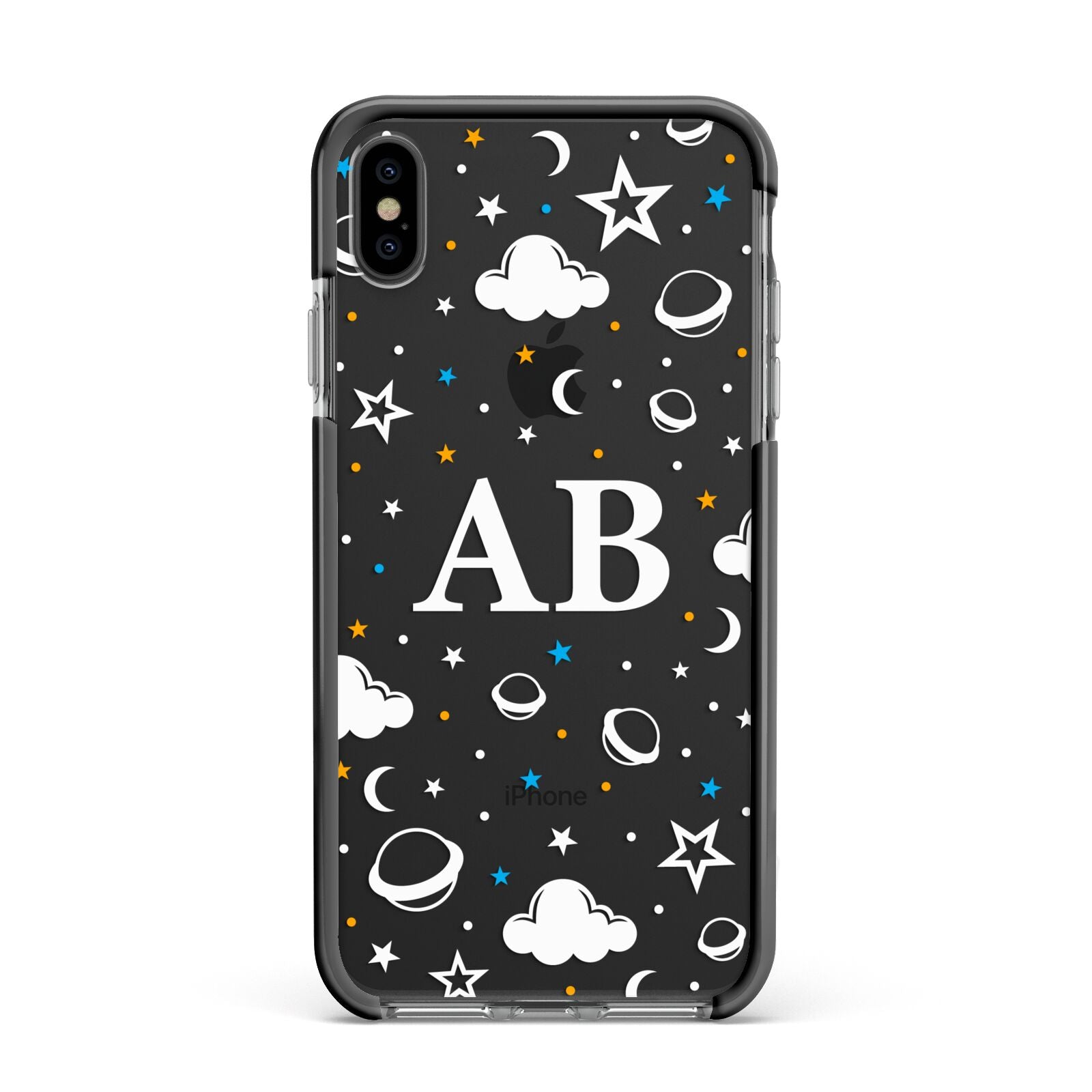 Astronomical Initials Apple iPhone Xs Max Impact Case Black Edge on Black Phone