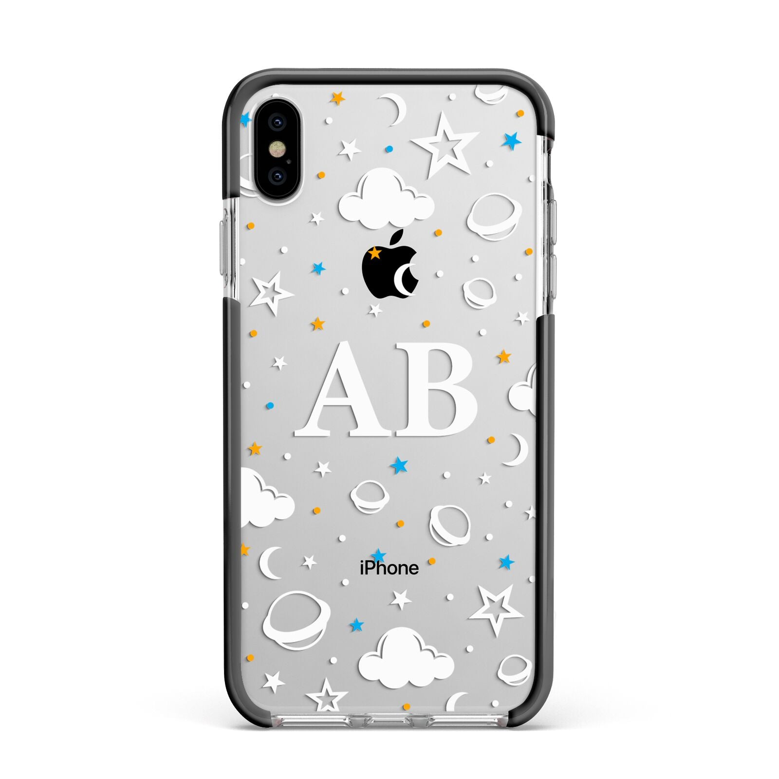 Astronomical Initials Apple iPhone Xs Max Impact Case Black Edge on Silver Phone