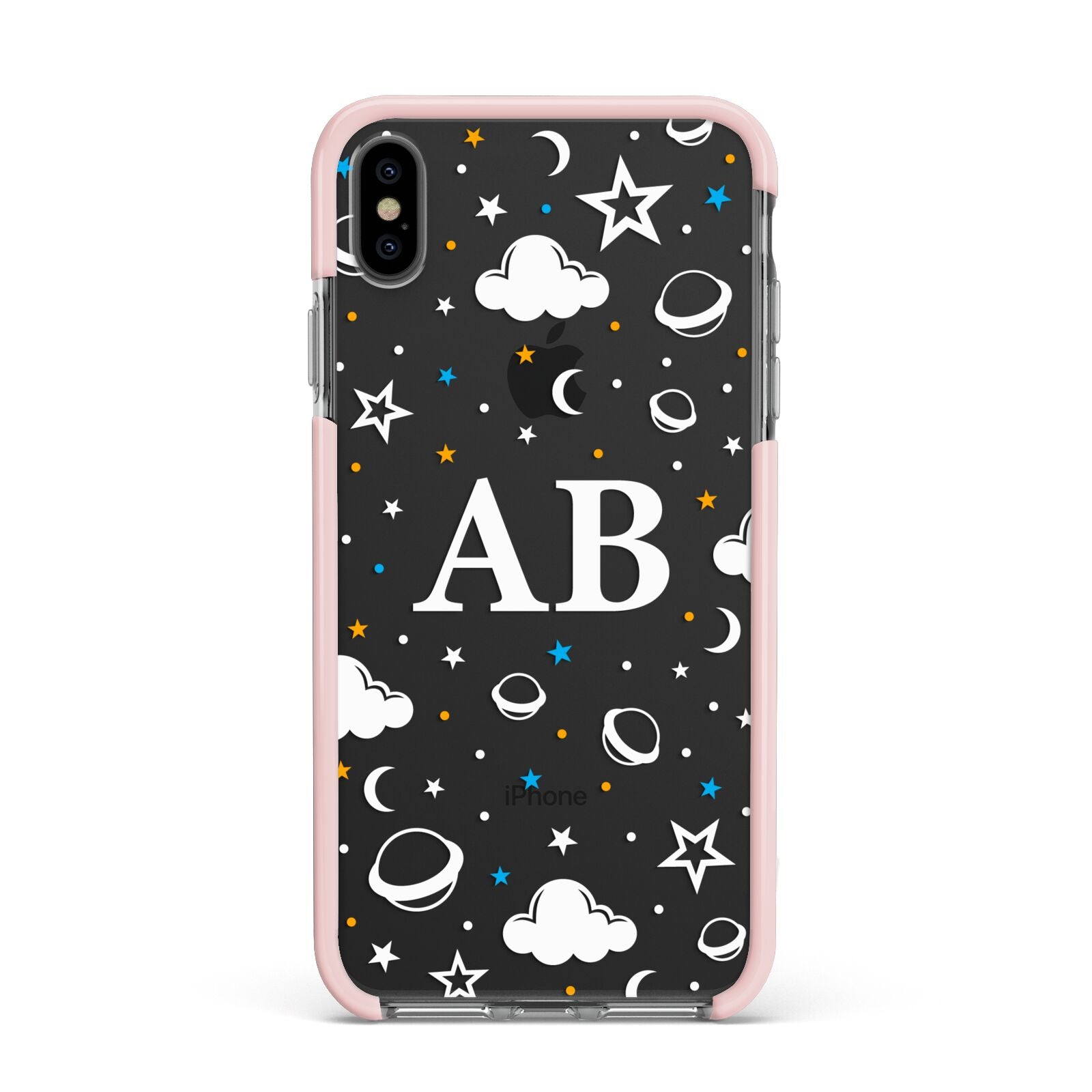 Astronomical Initials Apple iPhone Xs Max Impact Case Pink Edge on Black Phone