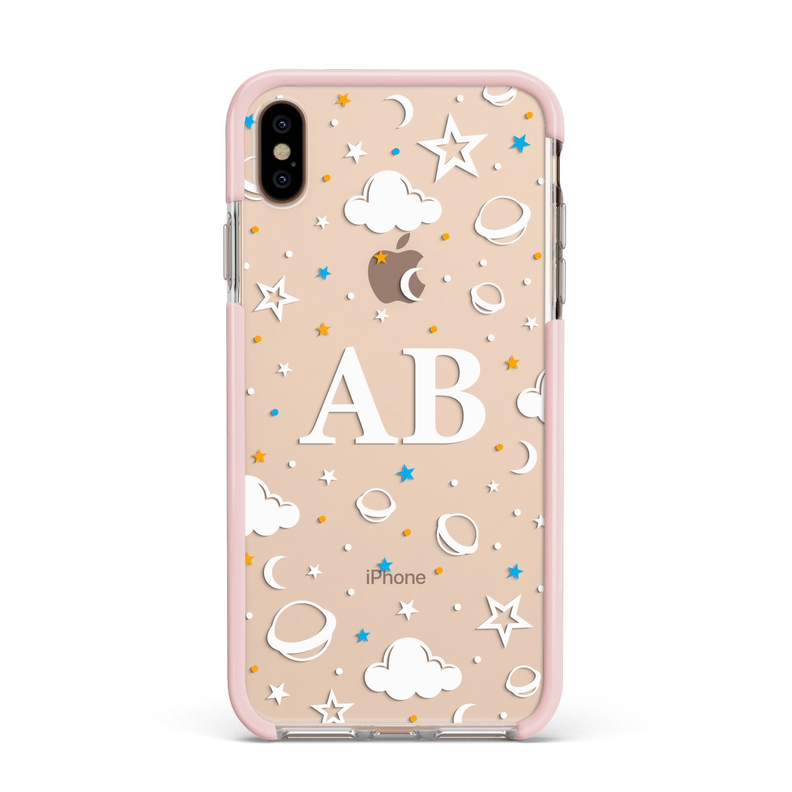 Astronomical Initials Apple iPhone Xs Max Impact Case Pink Edge on Gold Phone