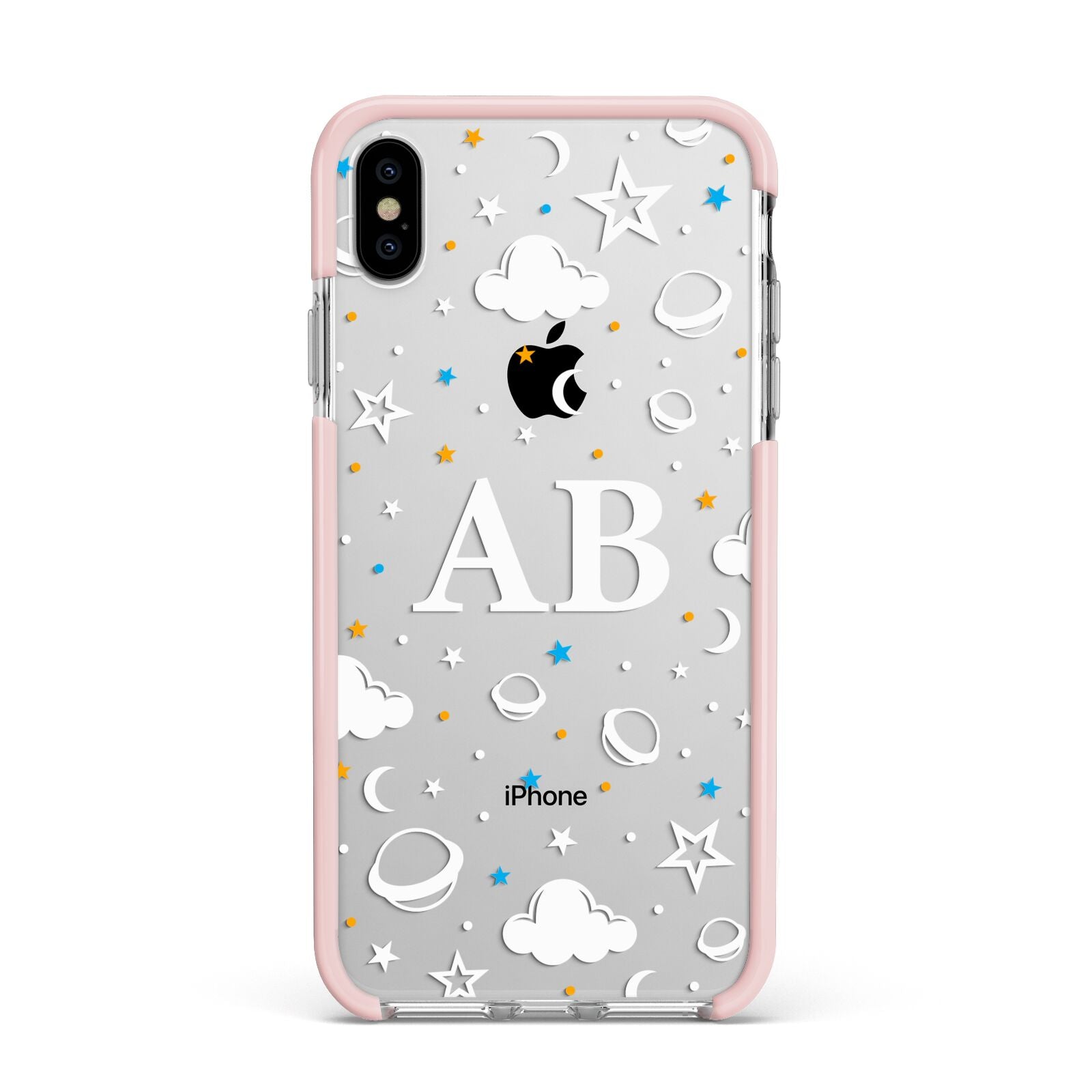 Astronomical Initials Apple iPhone Xs Max Impact Case Pink Edge on Silver Phone