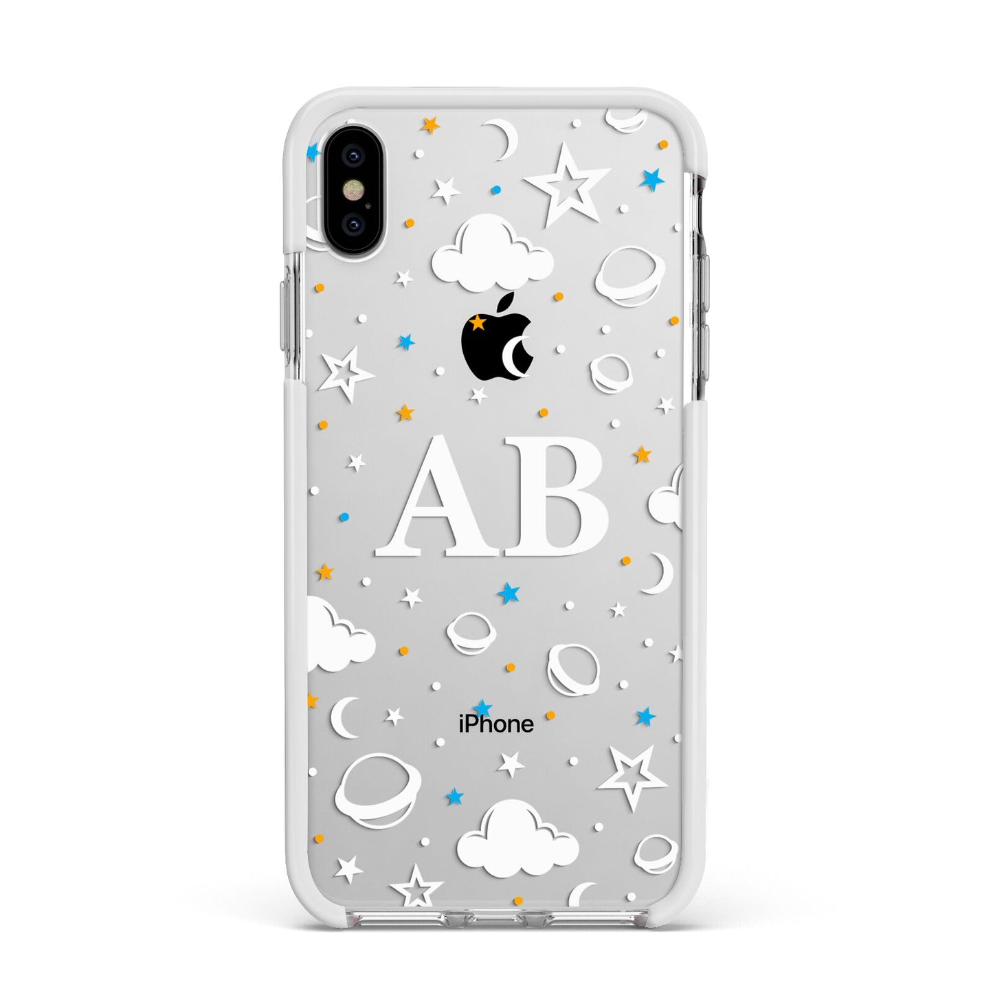 Astronomical Initials Apple iPhone Xs Max Impact Case White Edge on Silver Phone