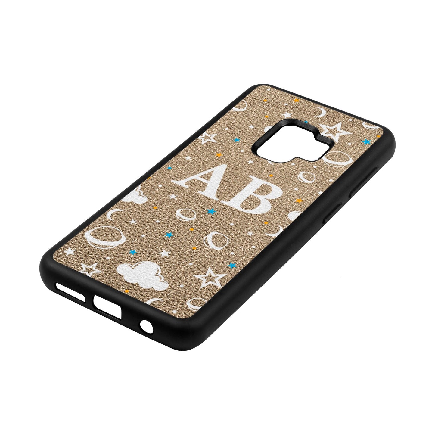 Astronomical Initials Gold Pebble Leather Samsung S9 Case Side Angle