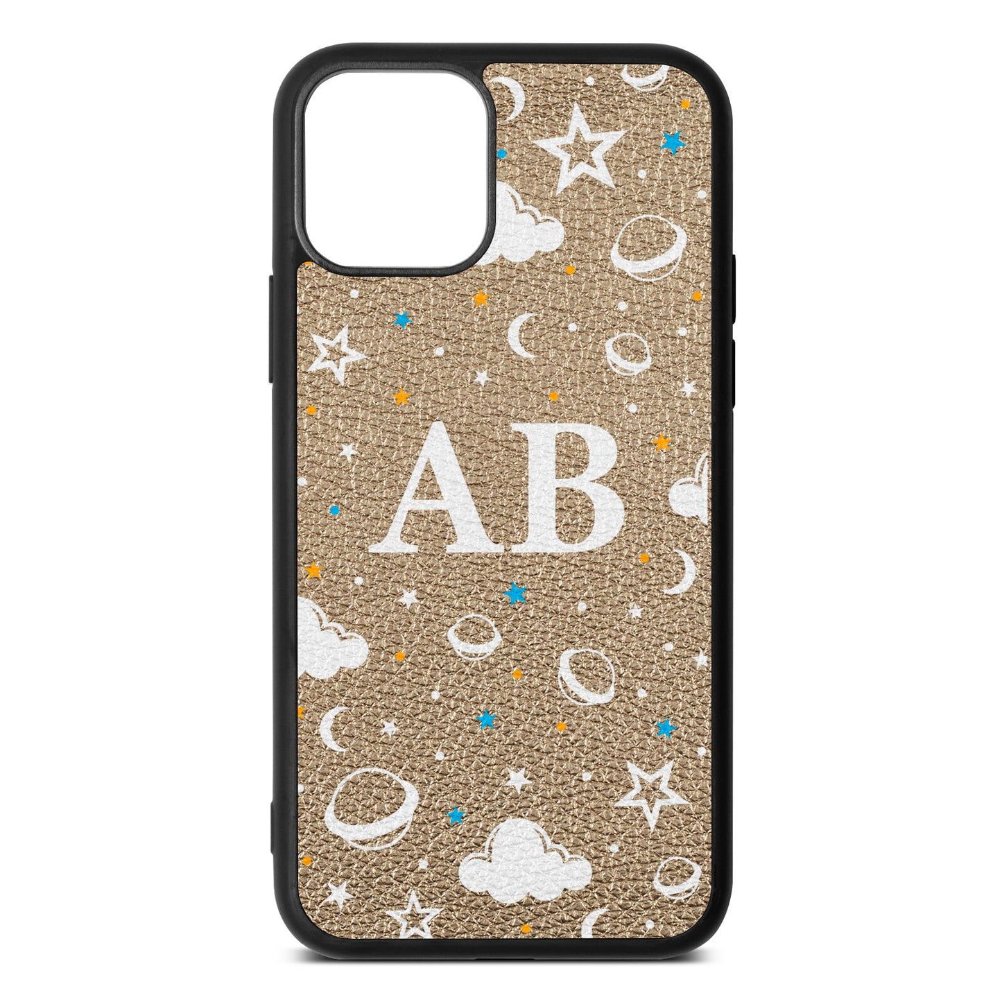 Astronomical Initials Gold Pebble Leather iPhone 11 Case