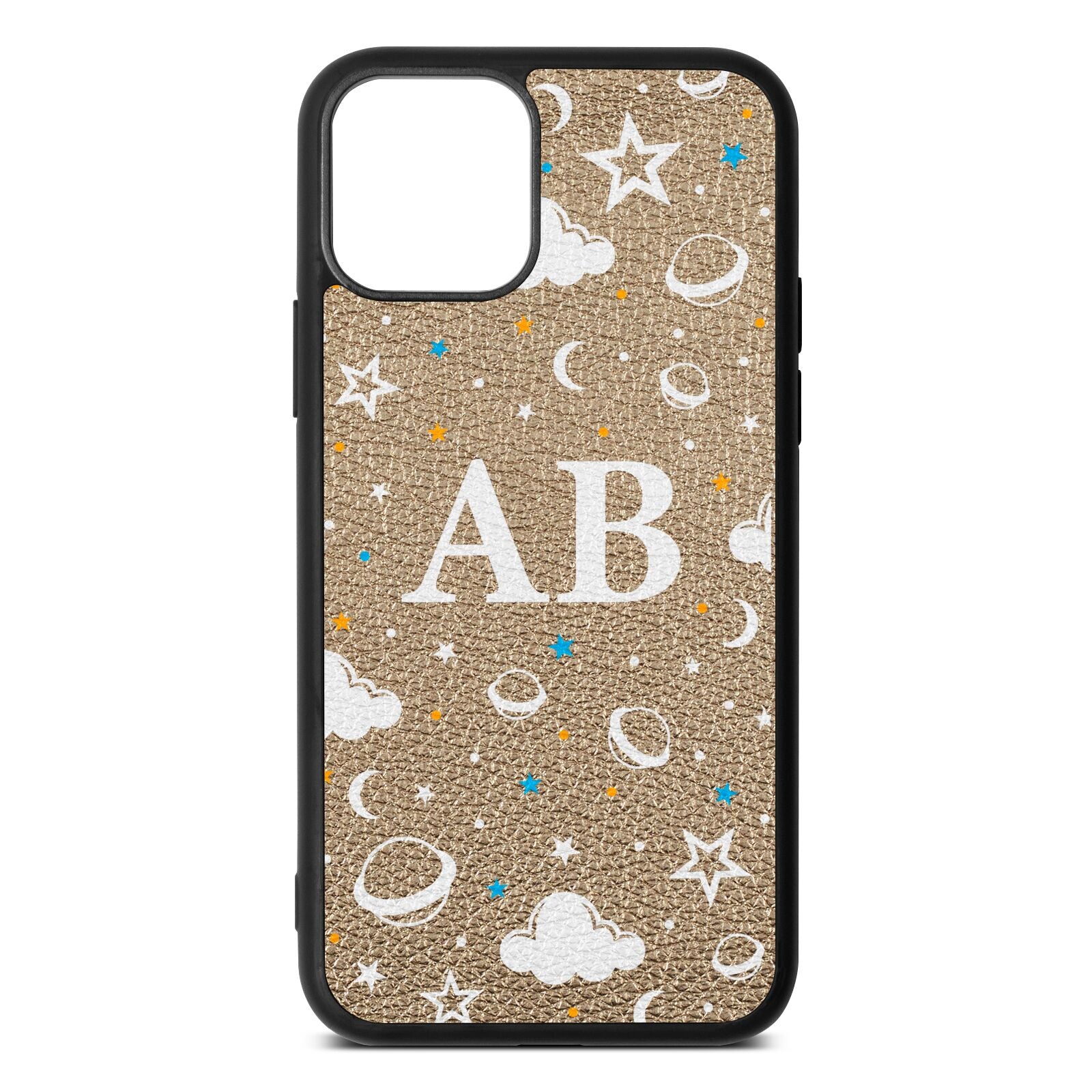 Astronomical Initials Gold Pebble Leather iPhone 11 Case