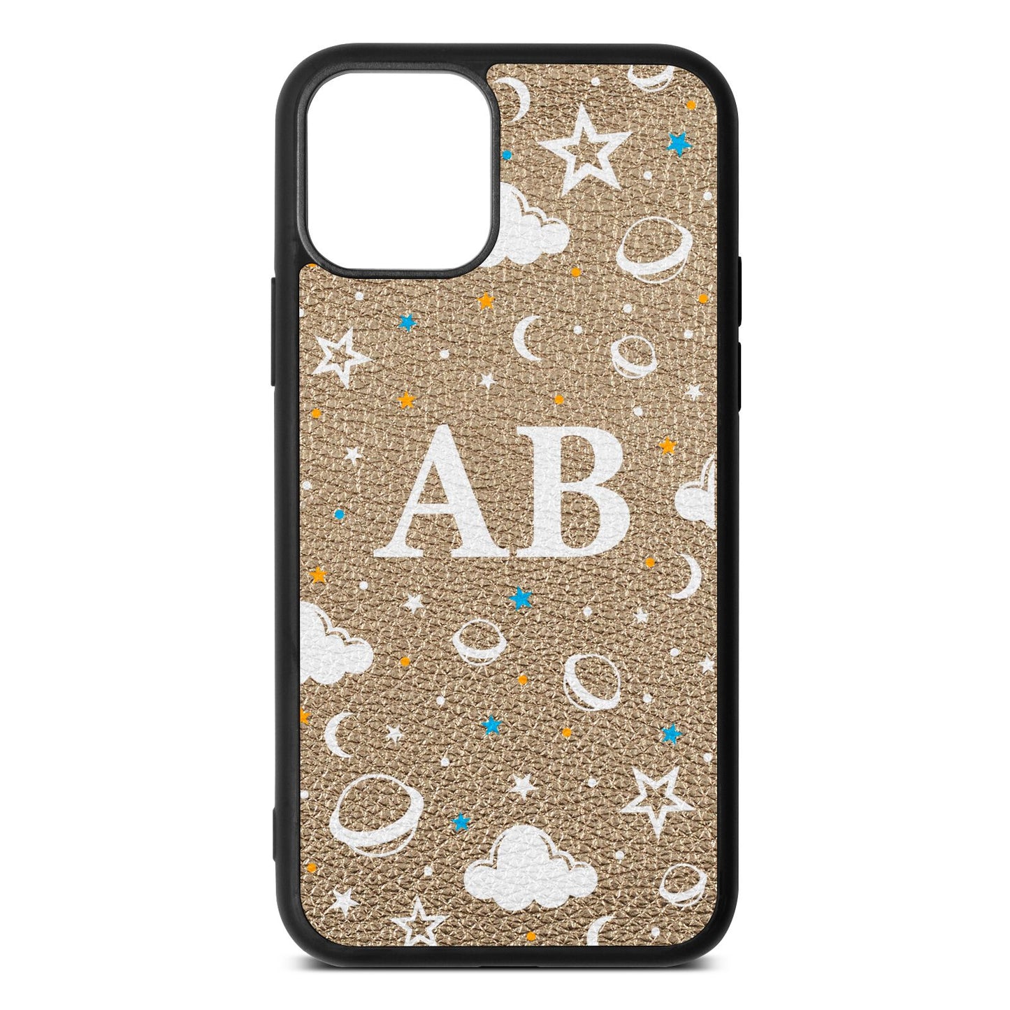 Astronomical Initials Gold Pebble Leather iPhone 11 Pro Case