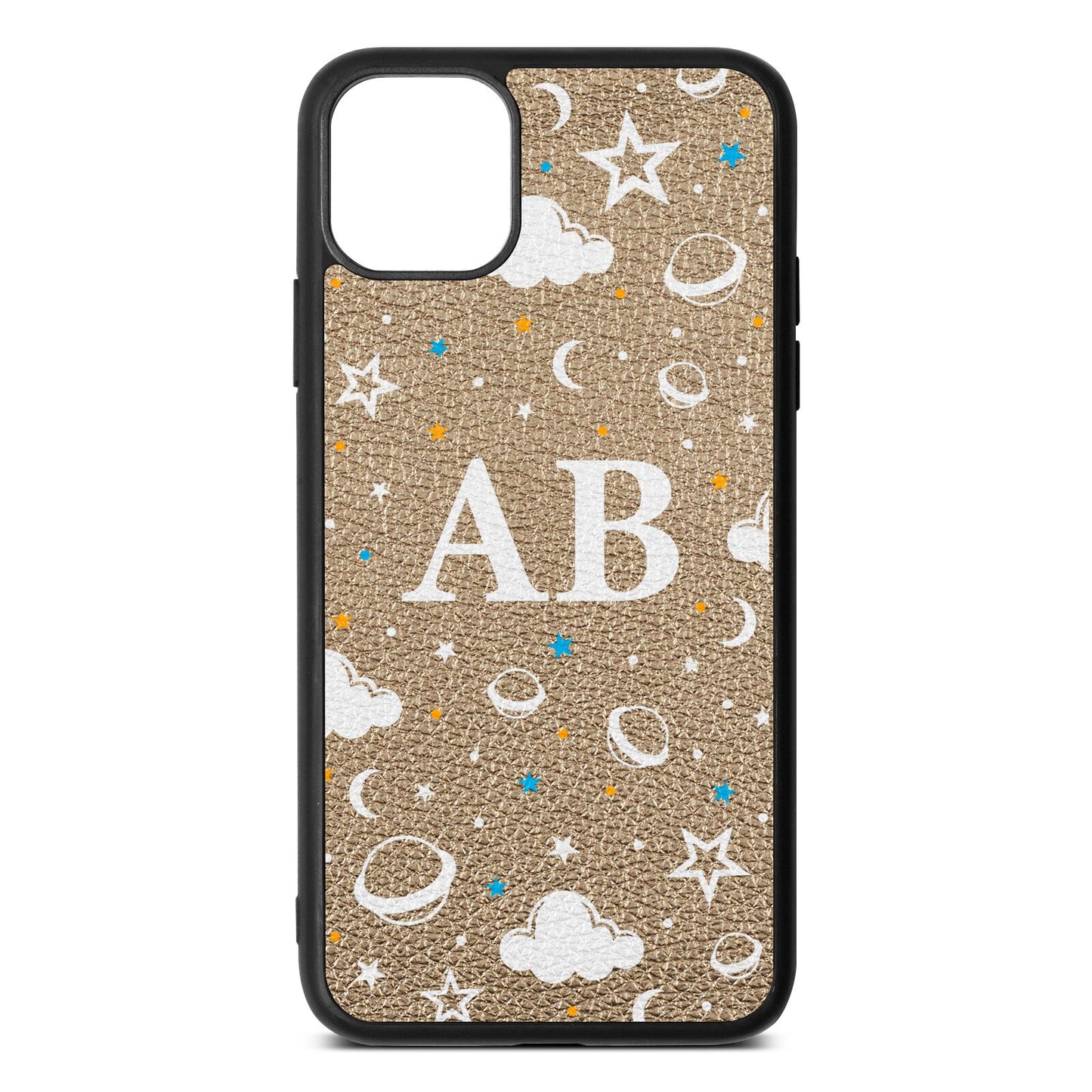 Astronomical Initials Gold Pebble Leather iPhone 11 Pro Max Case