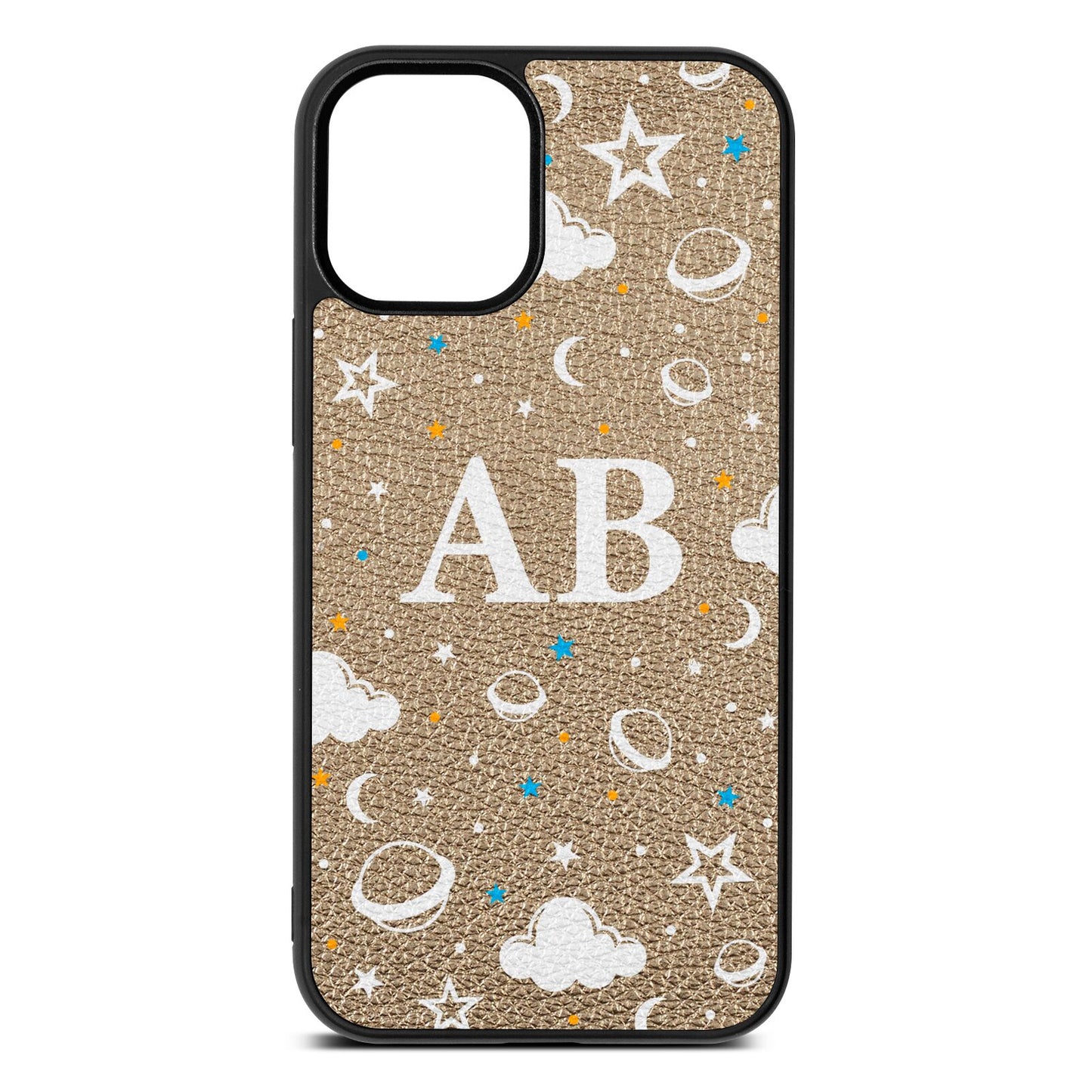 Astronomical Initials Gold Pebble Leather iPhone 12 Mini Case