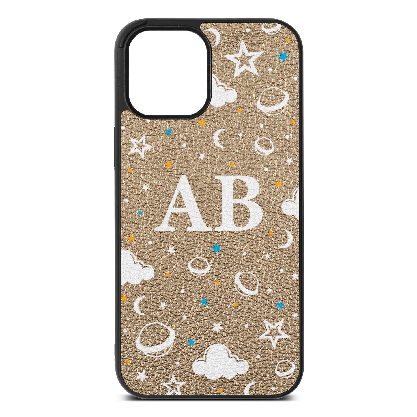 Astronomical Initials Gold Pebble Leather iPhone 12 Pro Max Case