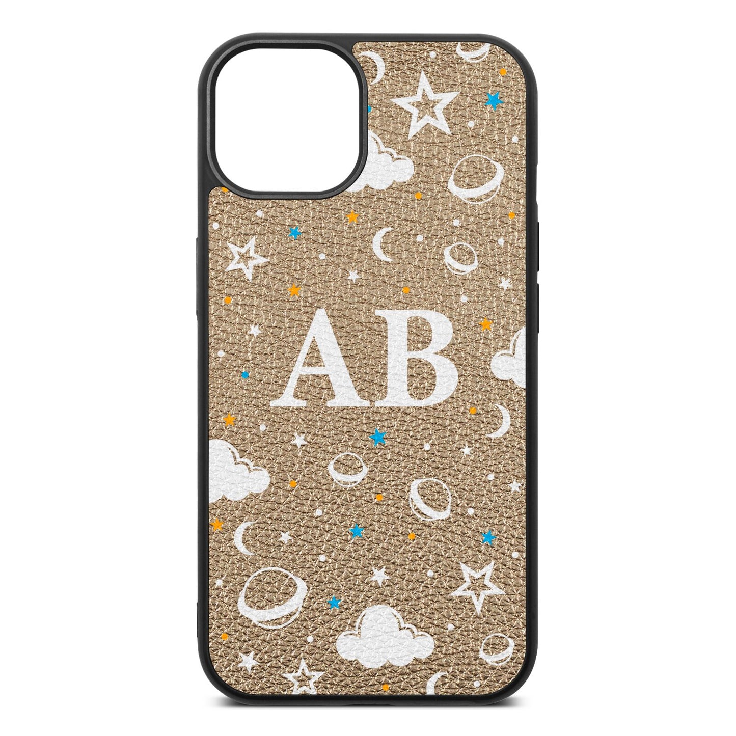 Astronomical Initials Gold Pebble Leather iPhone 13 Case