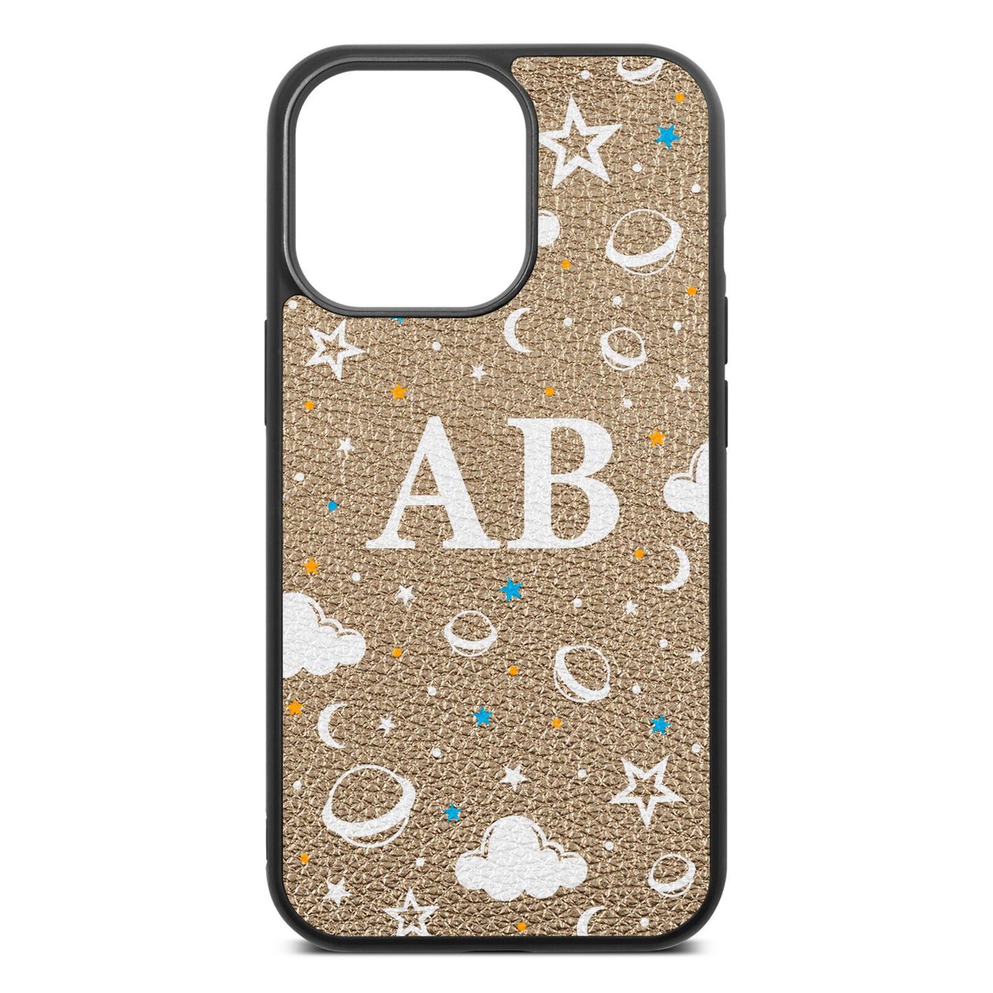 Astronomical Initials Gold Pebble Leather iPhone 13 Pro Case