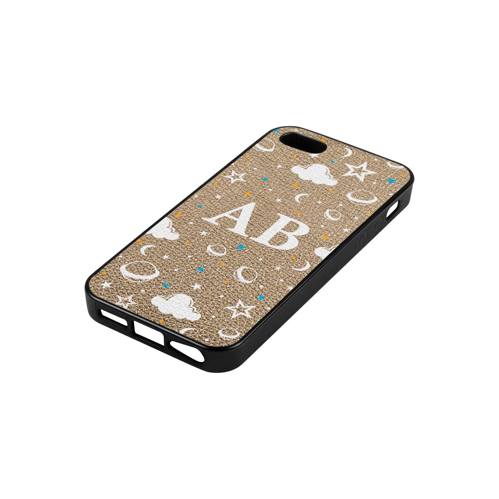 Astronomical Initials Gold Pebble Leather iPhone 5 Case Side Angle