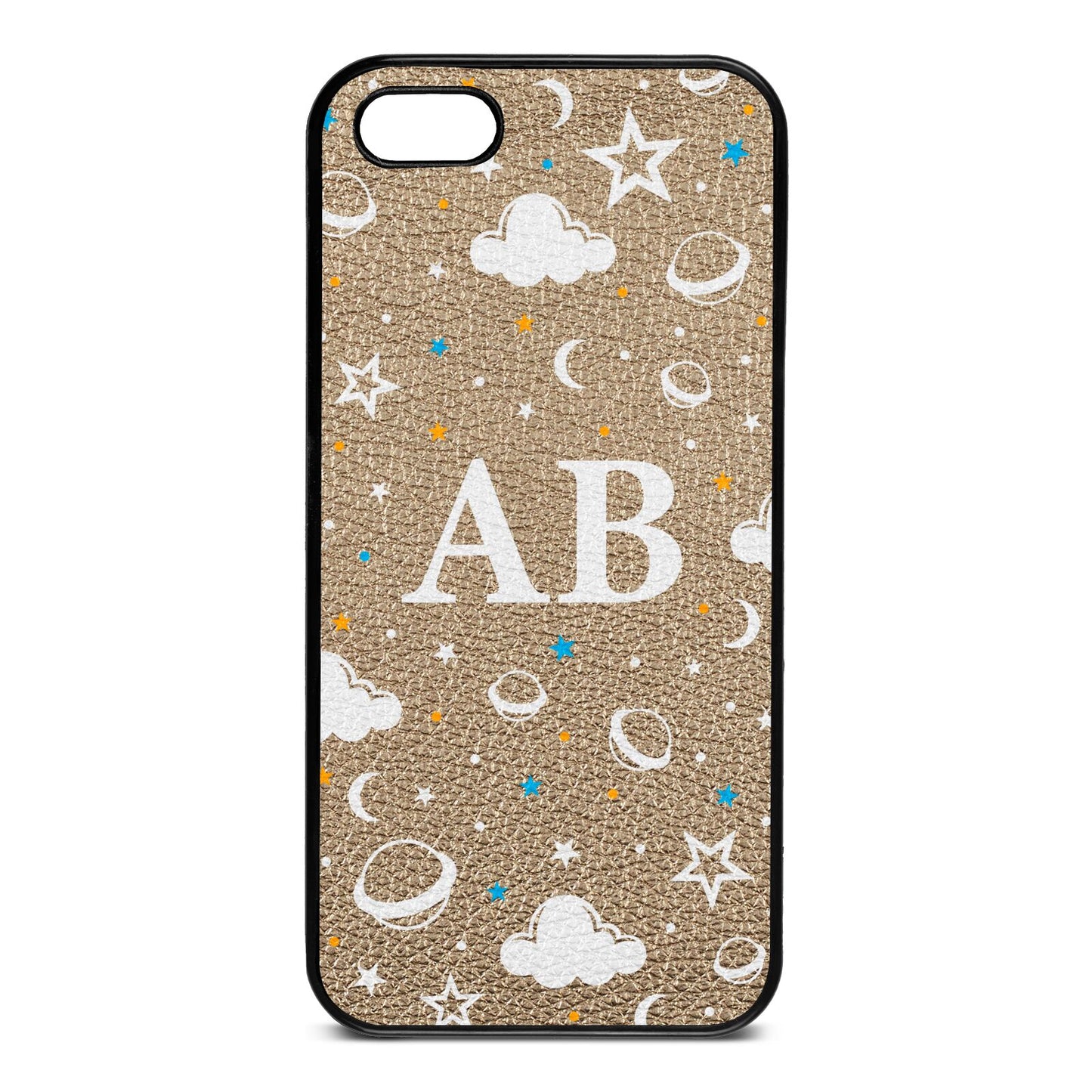 Astronomical Initials Gold Pebble Leather iPhone 5 Case
