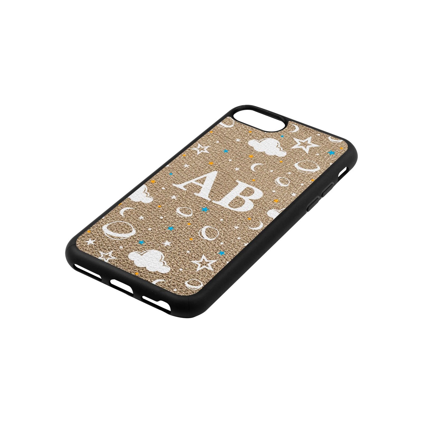 Astronomical Initials Gold Pebble Leather iPhone 8 Case Side Angle