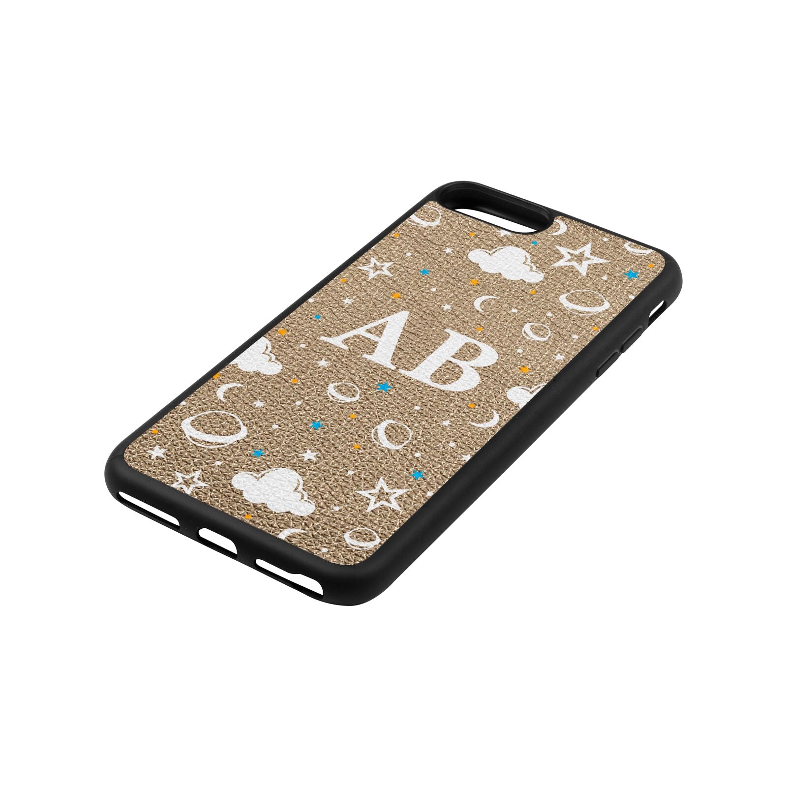 Astronomical Initials Gold Pebble Leather iPhone 8 Plus Case Side Angle
