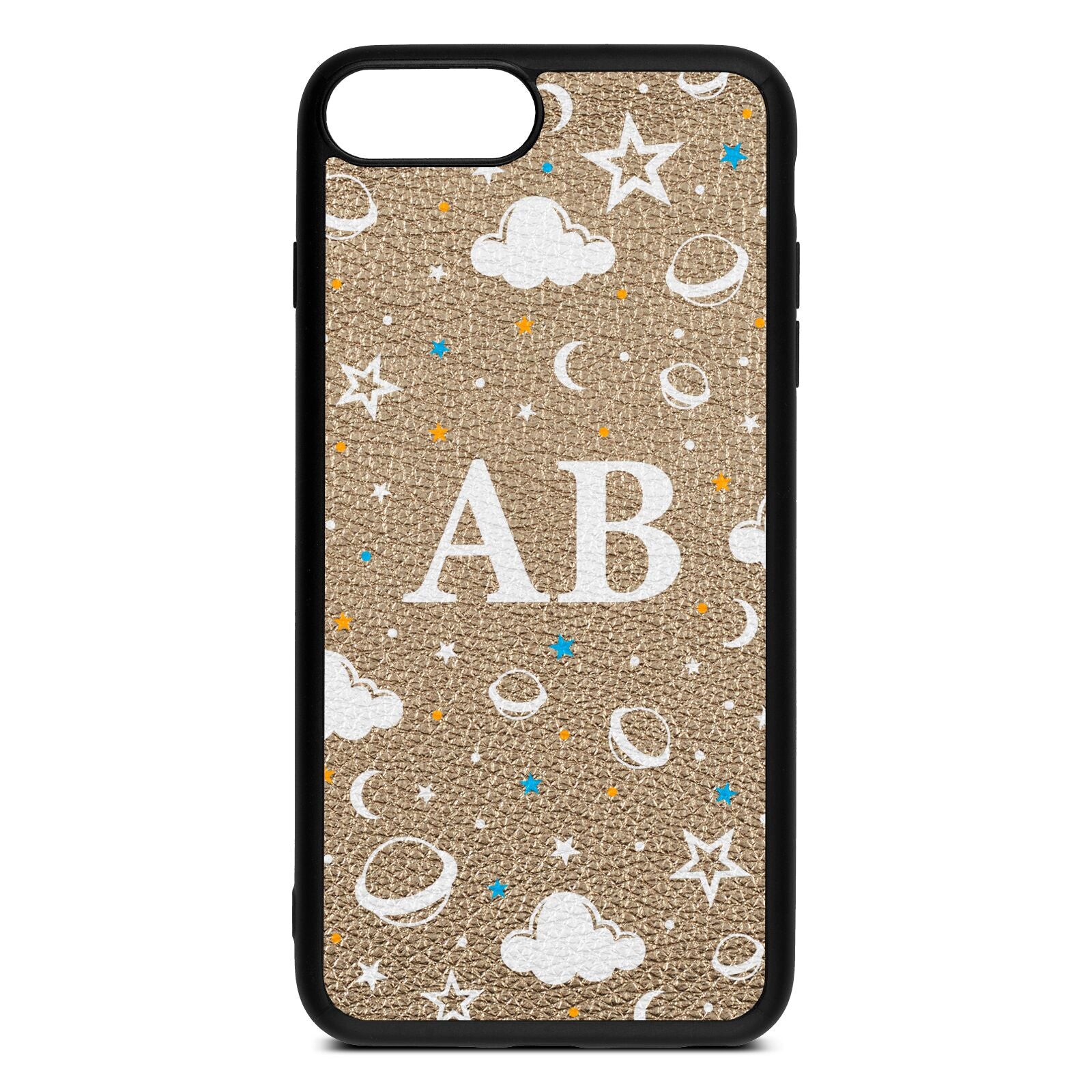 Astronomical Initials Gold Pebble Leather iPhone 8 Plus Case