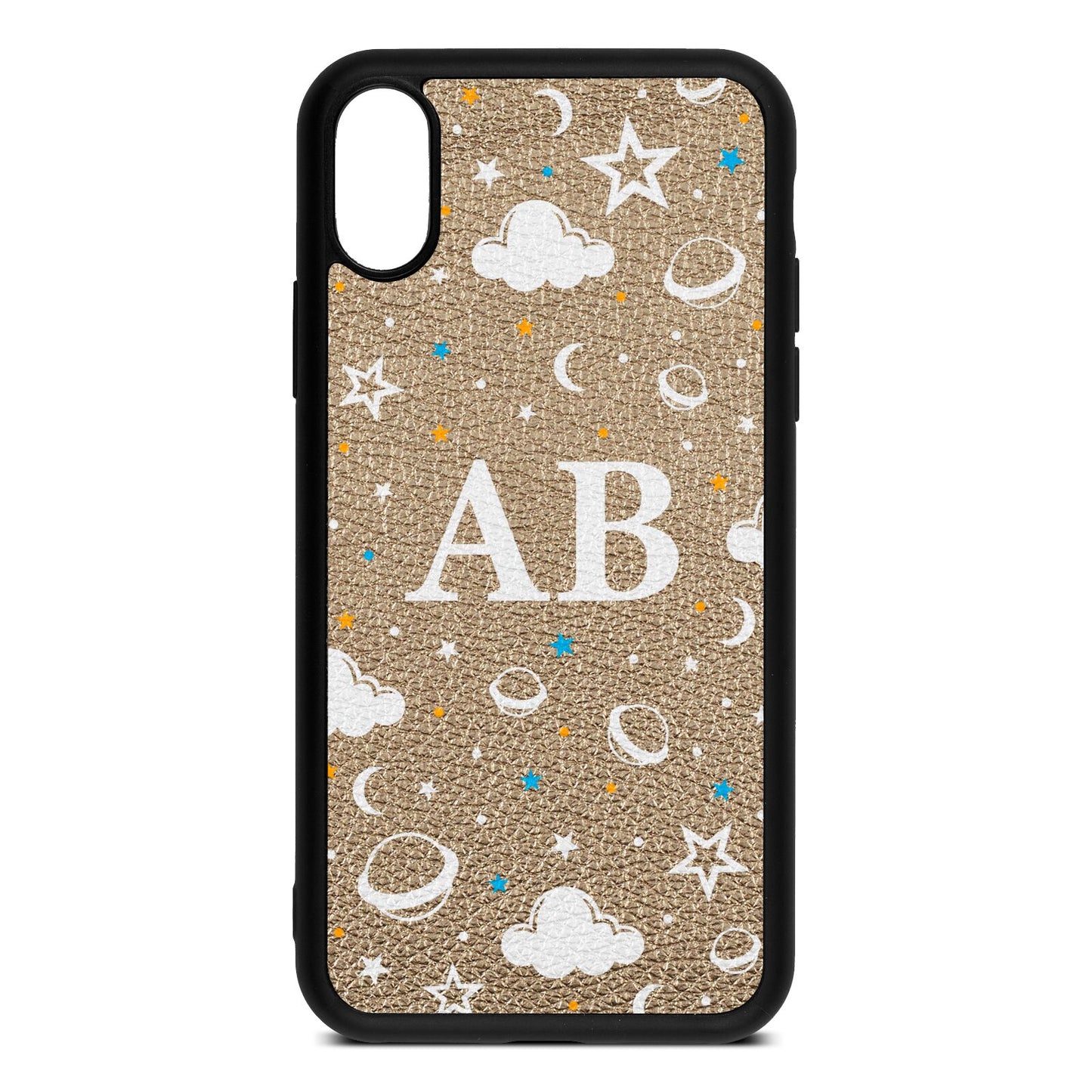 Astronomical Initials Gold Pebble Leather iPhone Xs Case
