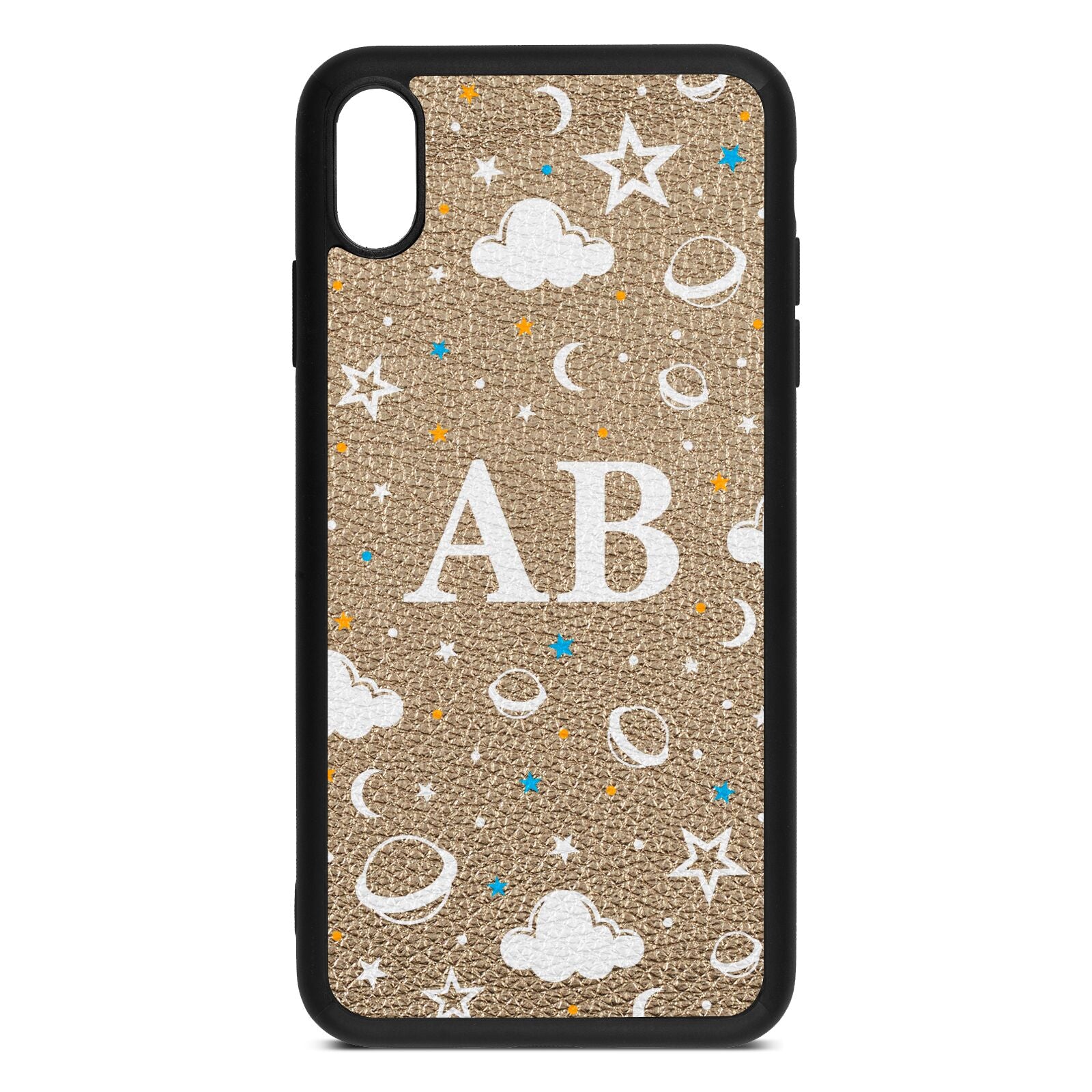 Astronomical Initials Gold Pebble Leather iPhone Xs Max Case