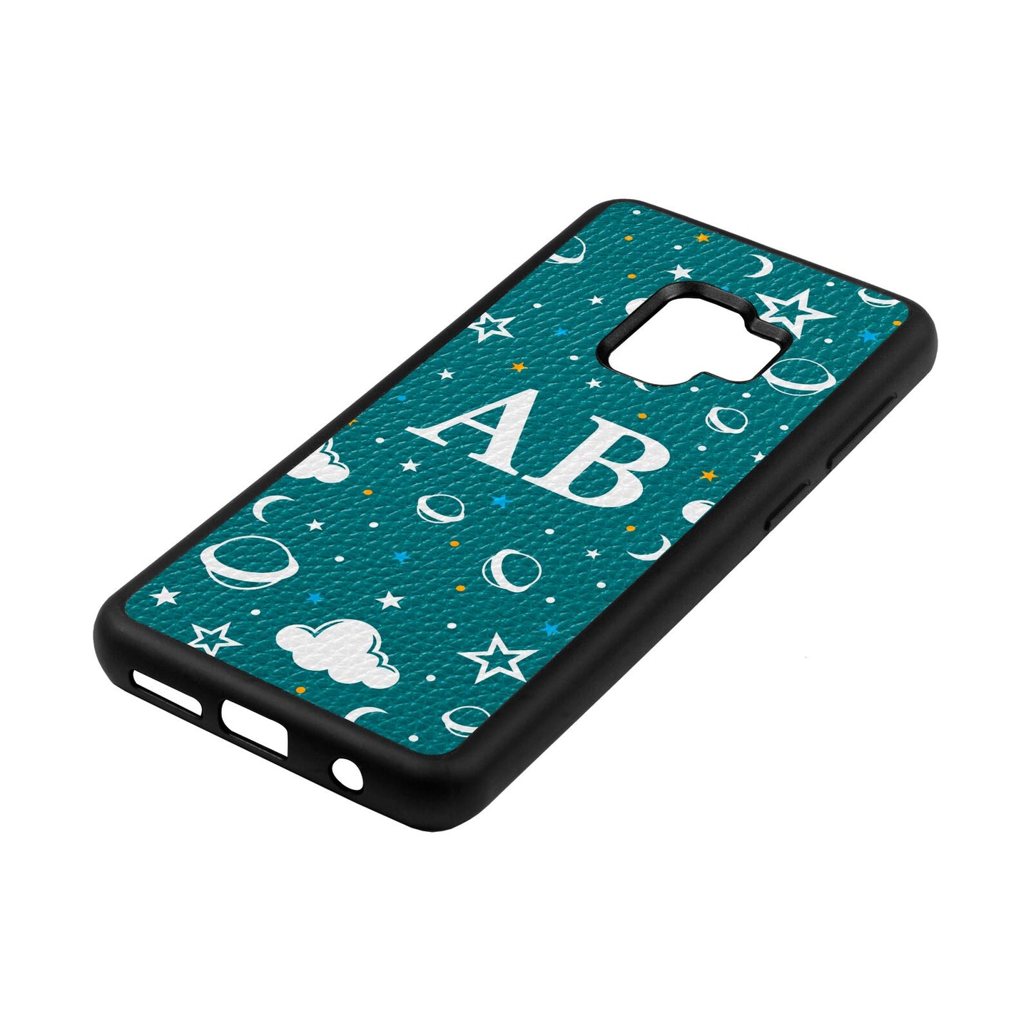 Astronomical Initials Green Pebble Leather Samsung S9 Case Side Angle