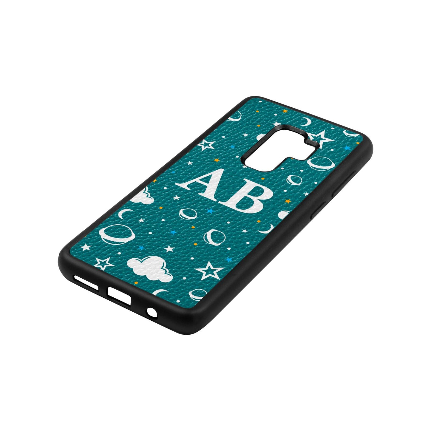 Astronomical Initials Green Pebble Leather Samsung S9 Plus Case Side Angle