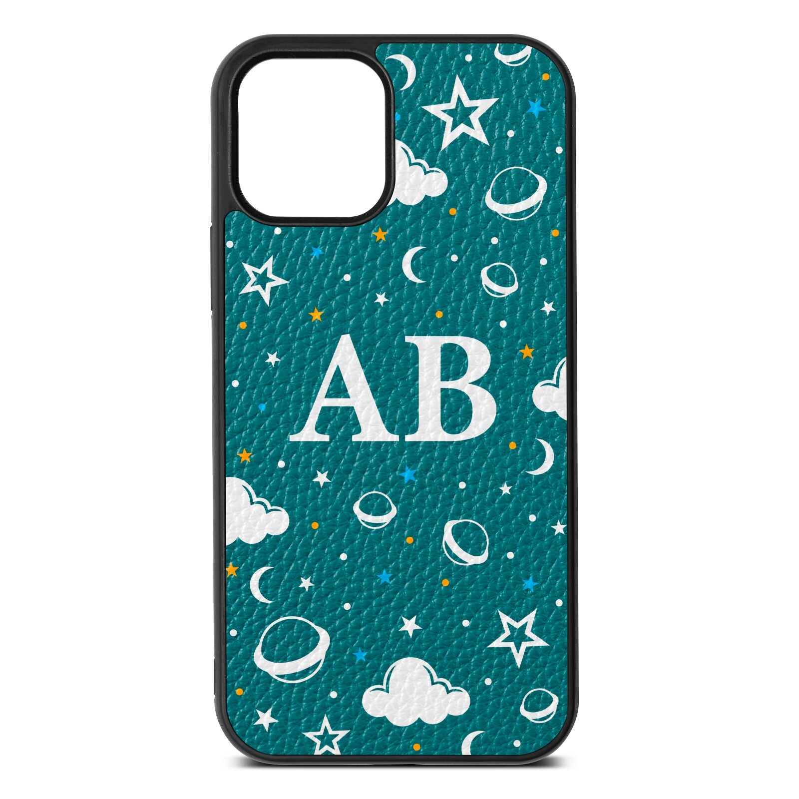 Astronomical Initials Green Pebble Leather iPhone 12 Case