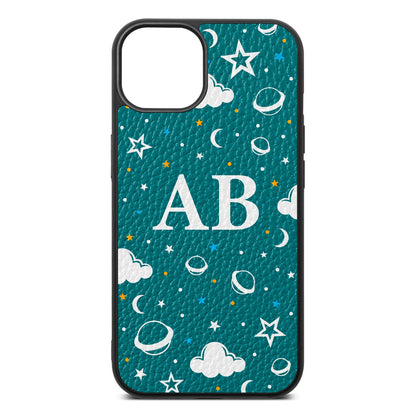 Astronomical Initials Green Pebble Leather iPhone 13 Case