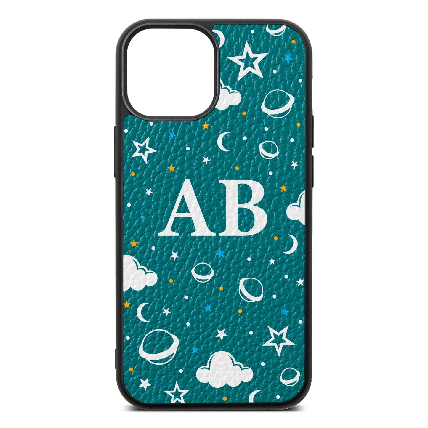 Astronomical Initials Green Pebble Leather iPhone 13 Mini Case